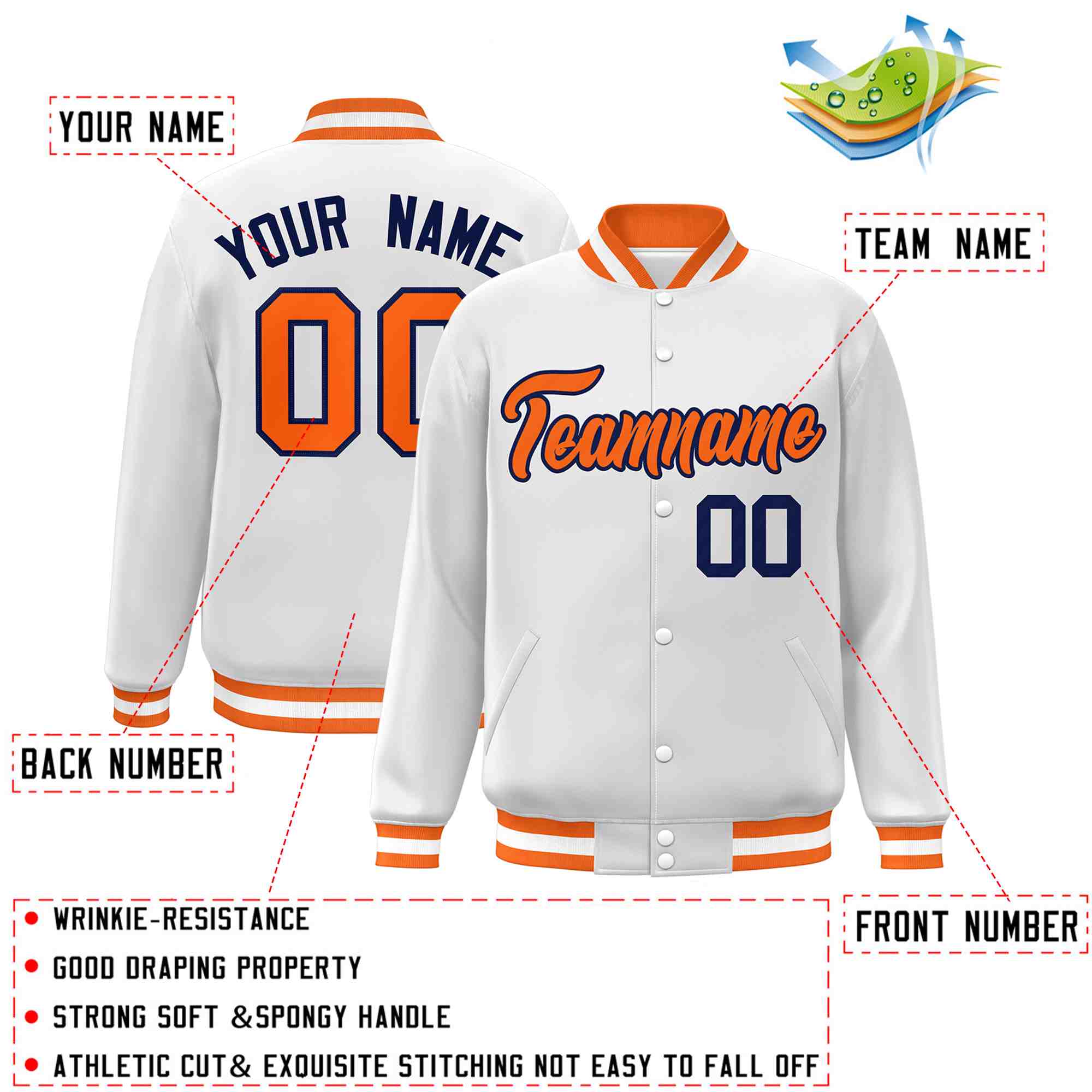 Custom White Black-Gray Classic Style Varsity Full-Snap Letterman Jacket | KXKSHOP