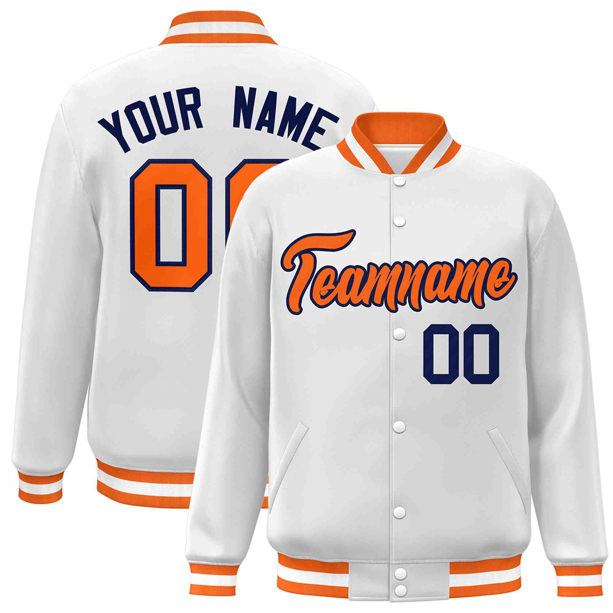Custom White Black-Gray Classic Style Varsity Full-Snap Letterman Jacket | KXKSHOP