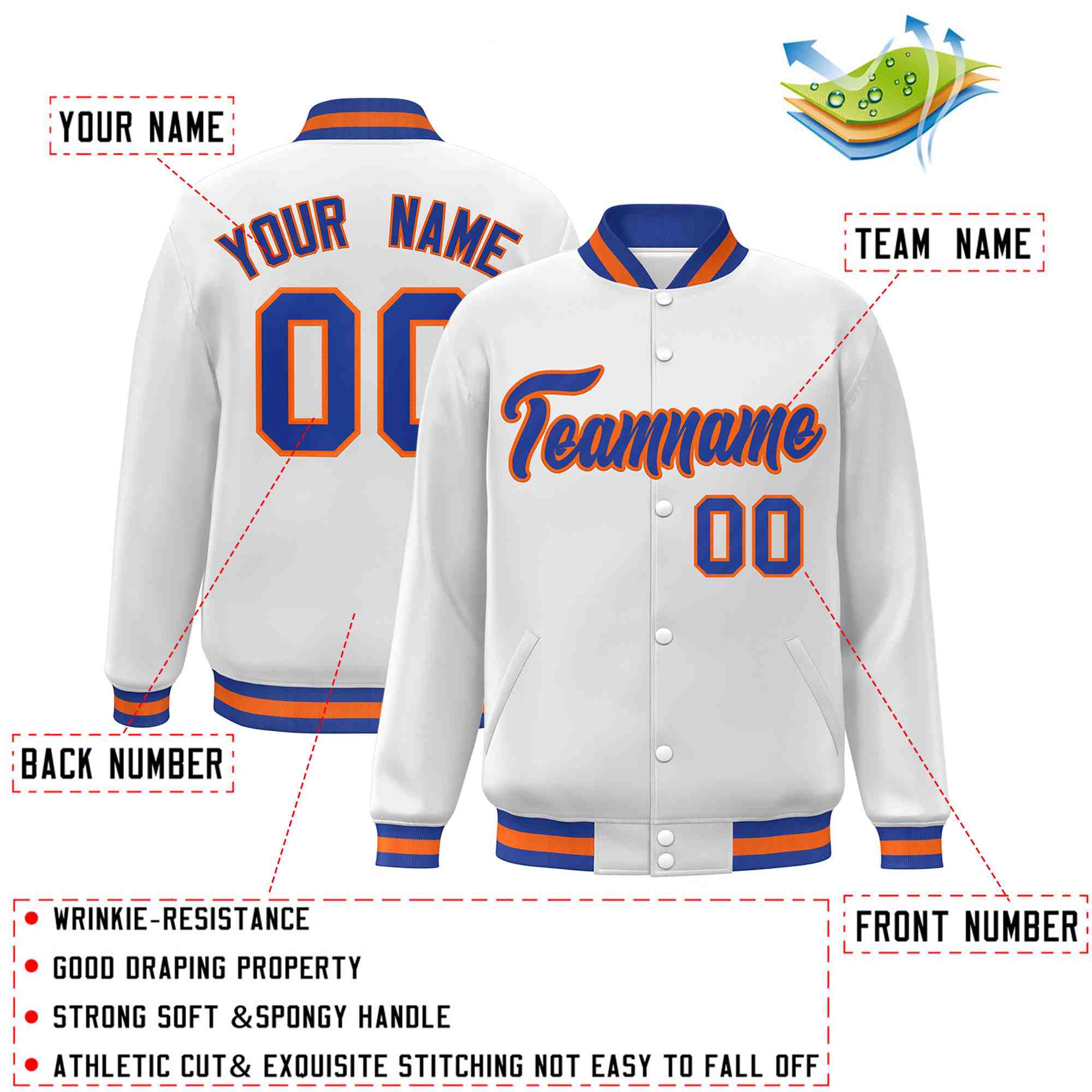 Custom White Black-Gray Classic Style Varsity Full-Snap Letterman Jacket | KXKSHOP