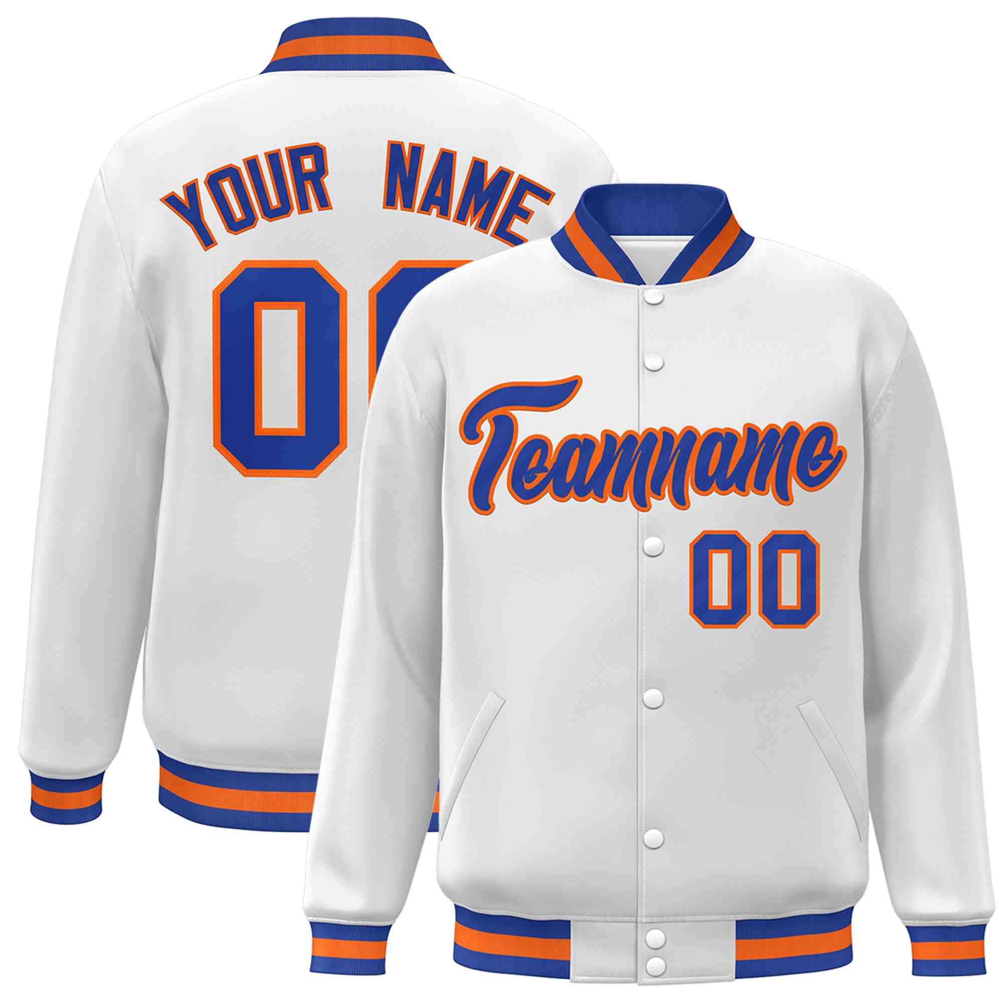 Custom White Black-Gray Classic Style Varsity Full-Snap Letterman Jacket | KXKSHOP