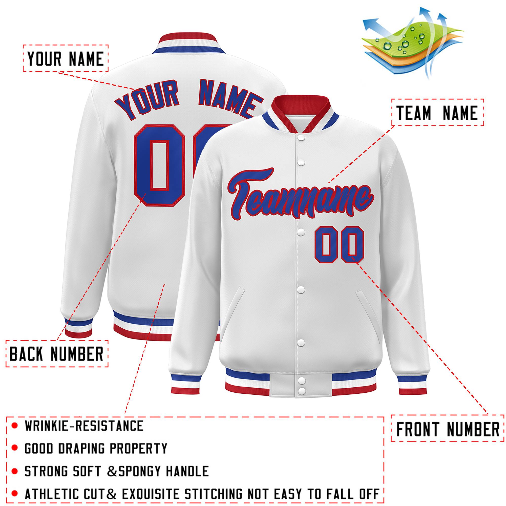 Custom White Black-Gray Classic Style Varsity Full-Snap Letterman Jacket | KXKSHOP