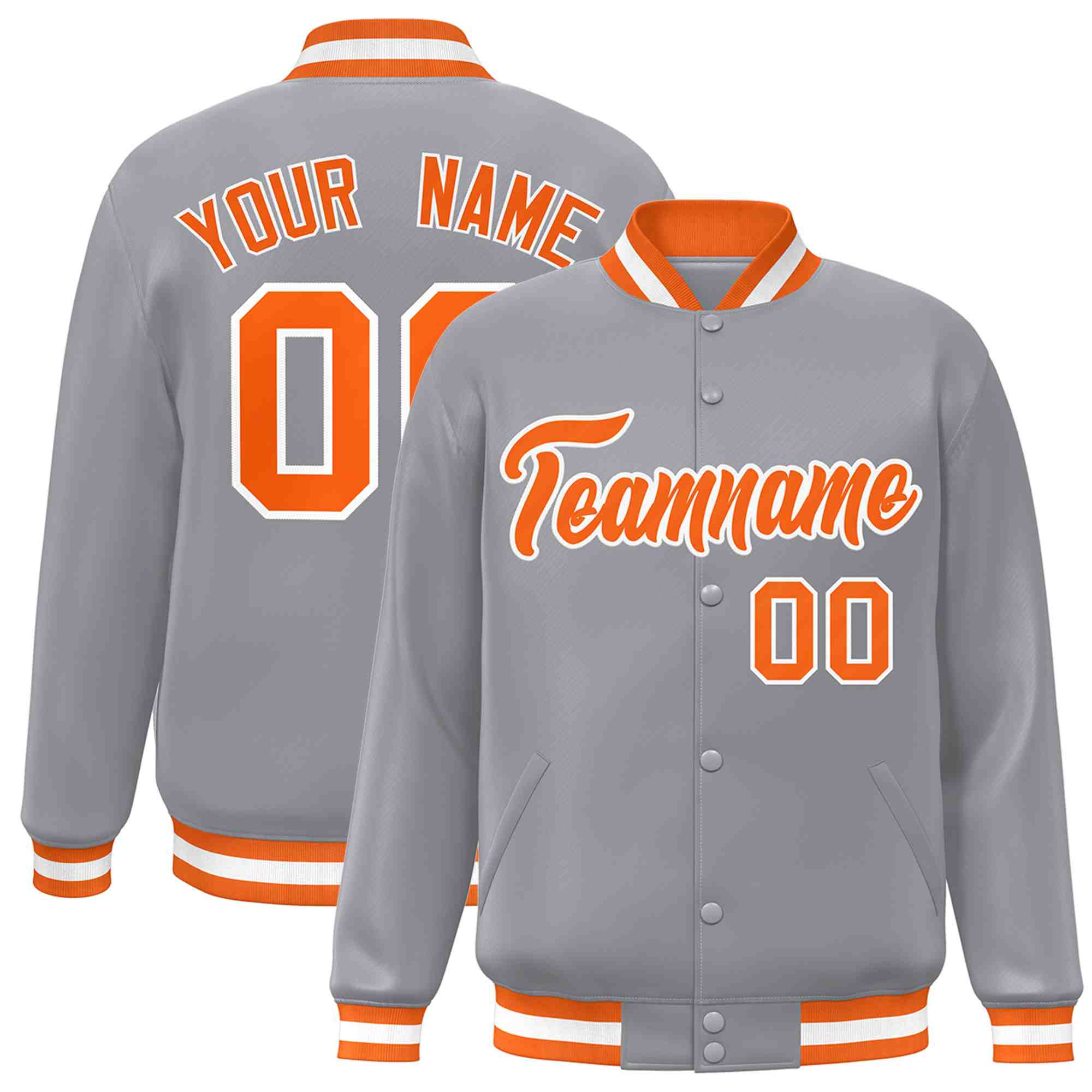 Custom White Black-Gray Classic Style Varsity Full-Snap Letterman Jacket | KXKSHOP