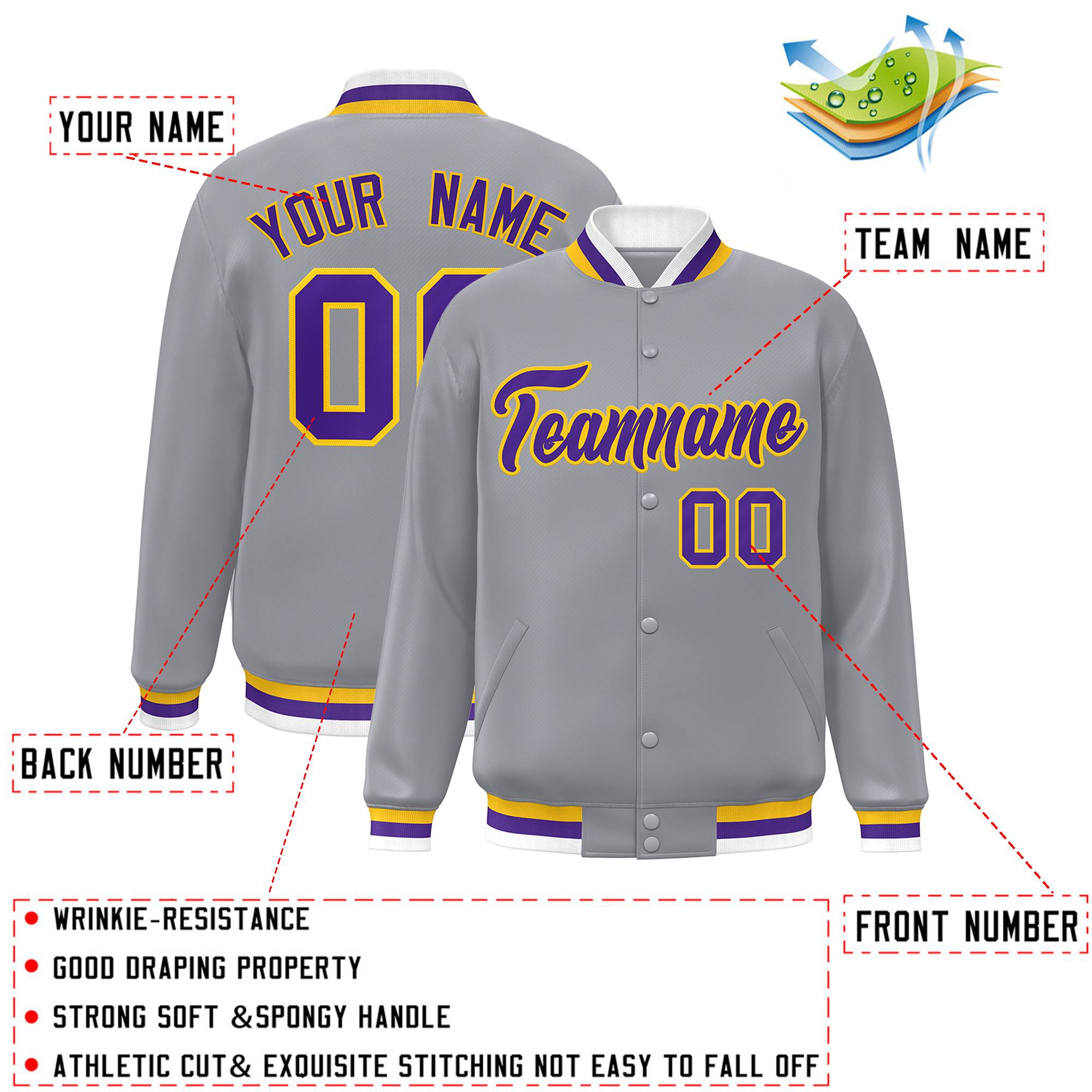 Custom White Black-Gray Classic Style Varsity Full-Snap Letterman Jacket | KXKSHOP