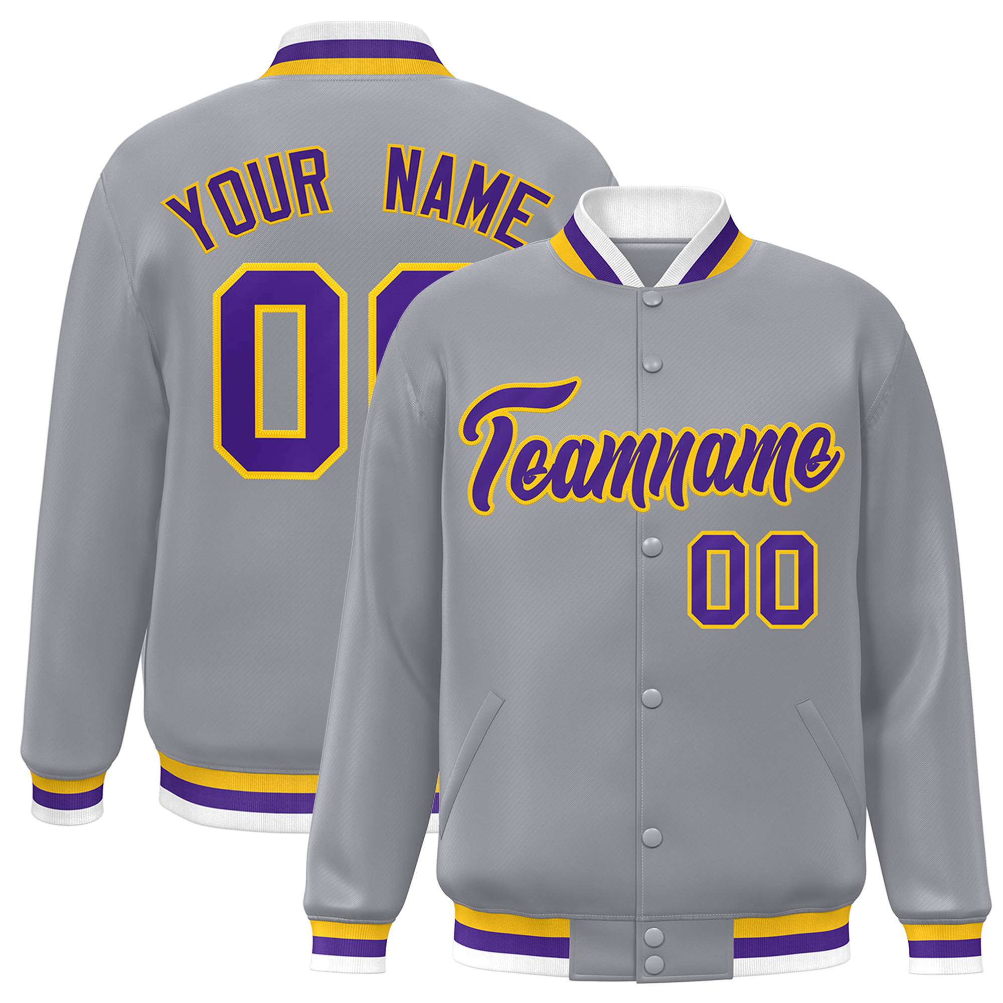Custom White Black-Gray Classic Style Varsity Full-Snap Letterman Jacket | KXKSHOP