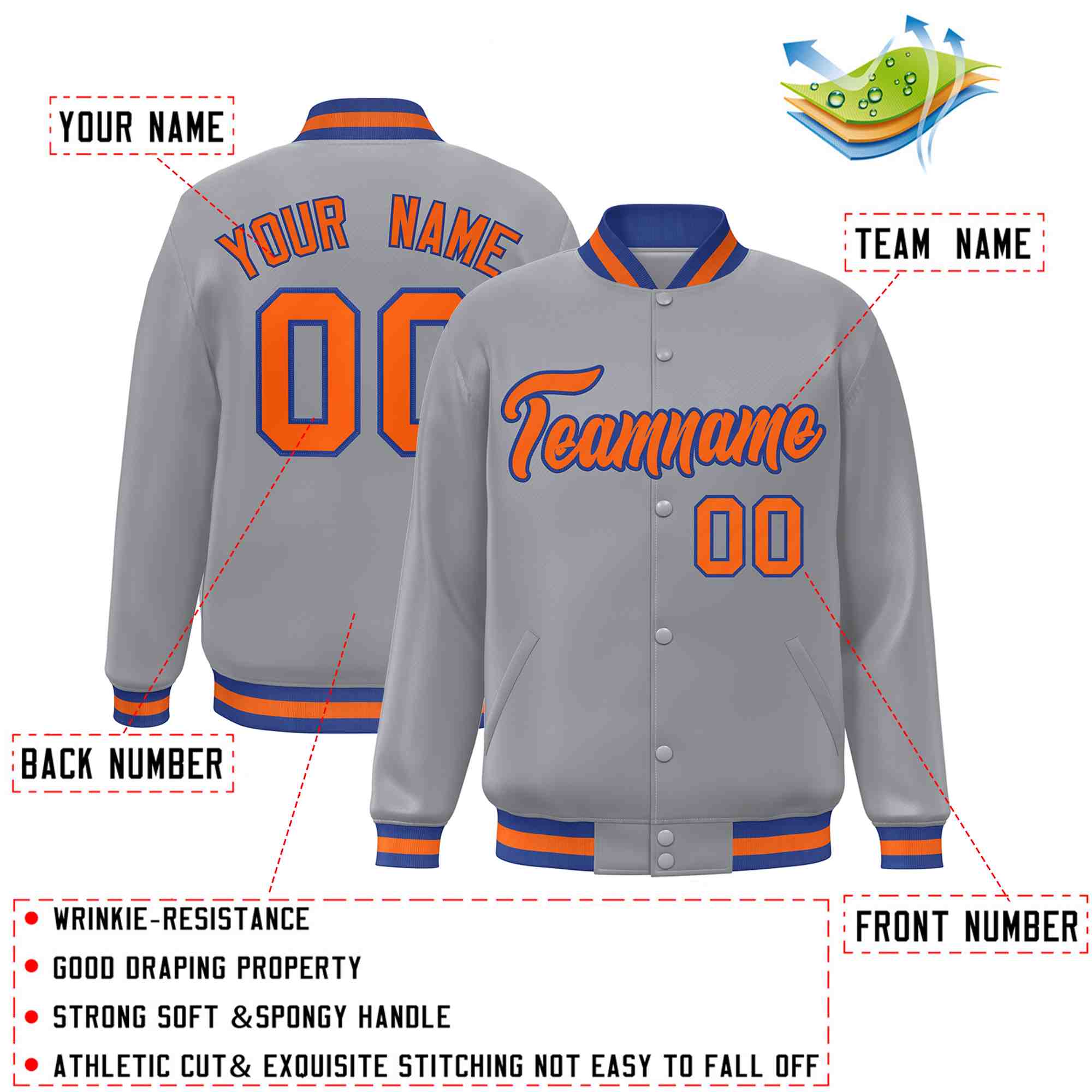 Custom White Black-Gray Classic Style Varsity Full-Snap Letterman Jacket | KXKSHOP