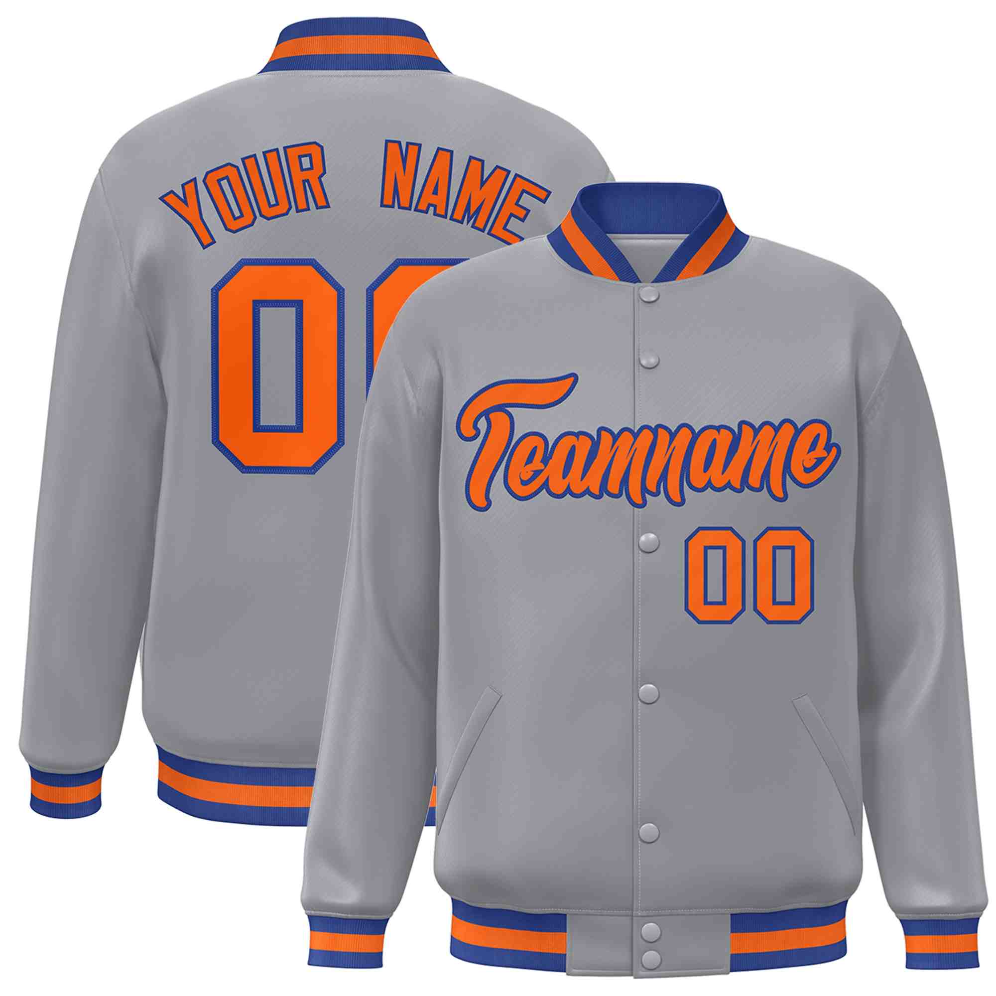 Custom White Black-Gray Classic Style Varsity Full-Snap Letterman Jacket | KXKSHOP
