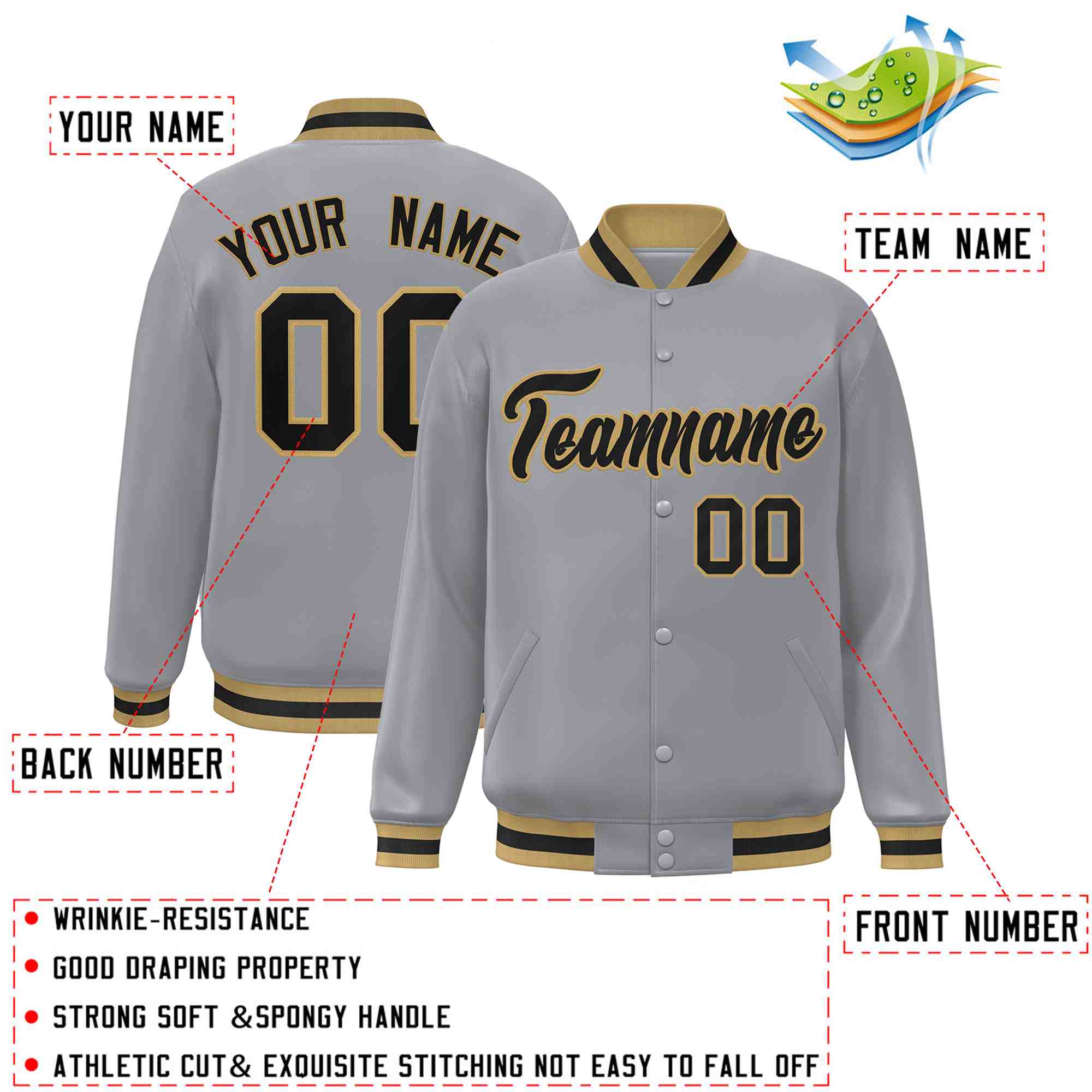 Custom White Black-Gray Classic Style Varsity Full-Snap Letterman Jacket | KXKSHOP