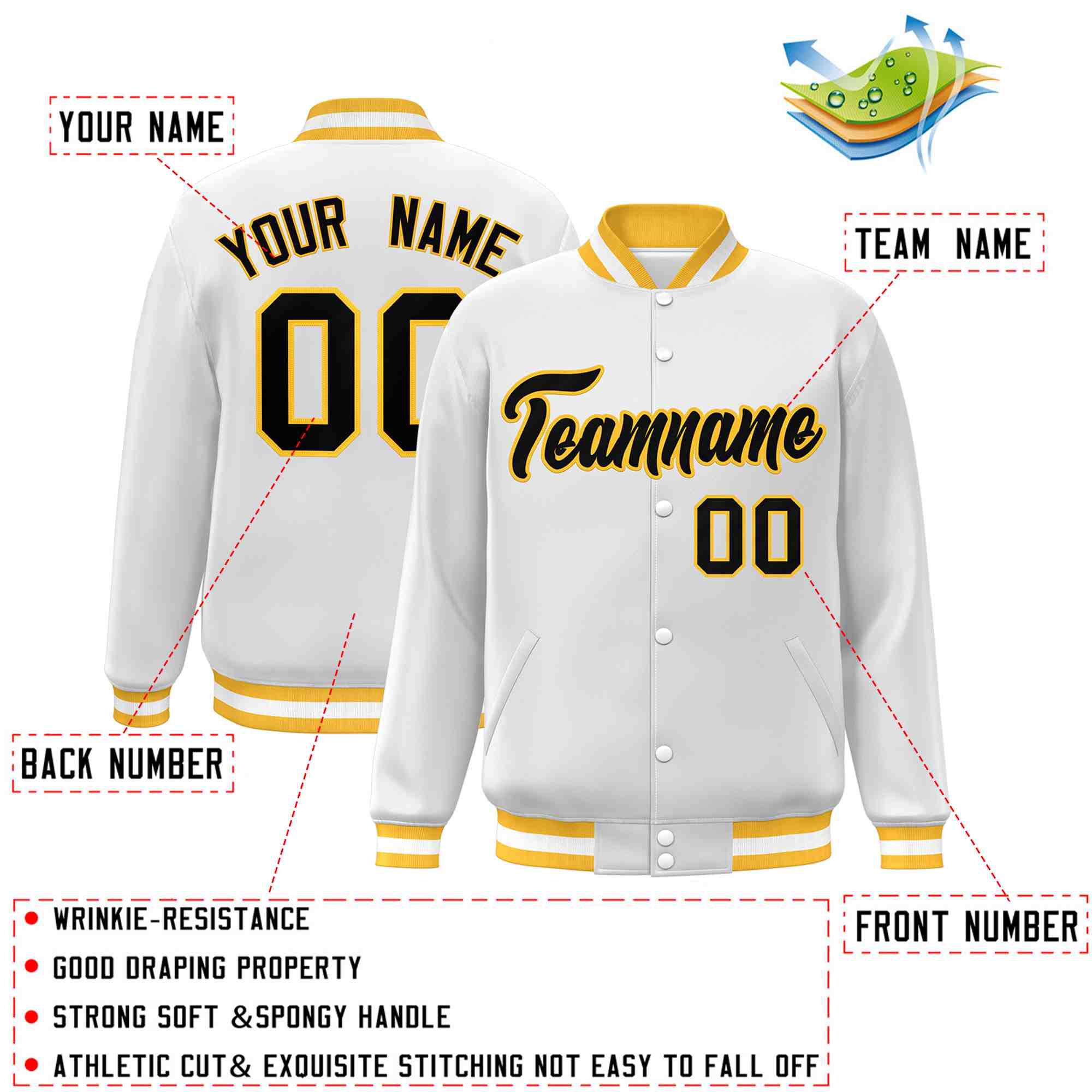 Custom White Black-Gray Classic Style Varsity Full-Snap Letterman Jacket | KXKSHOP