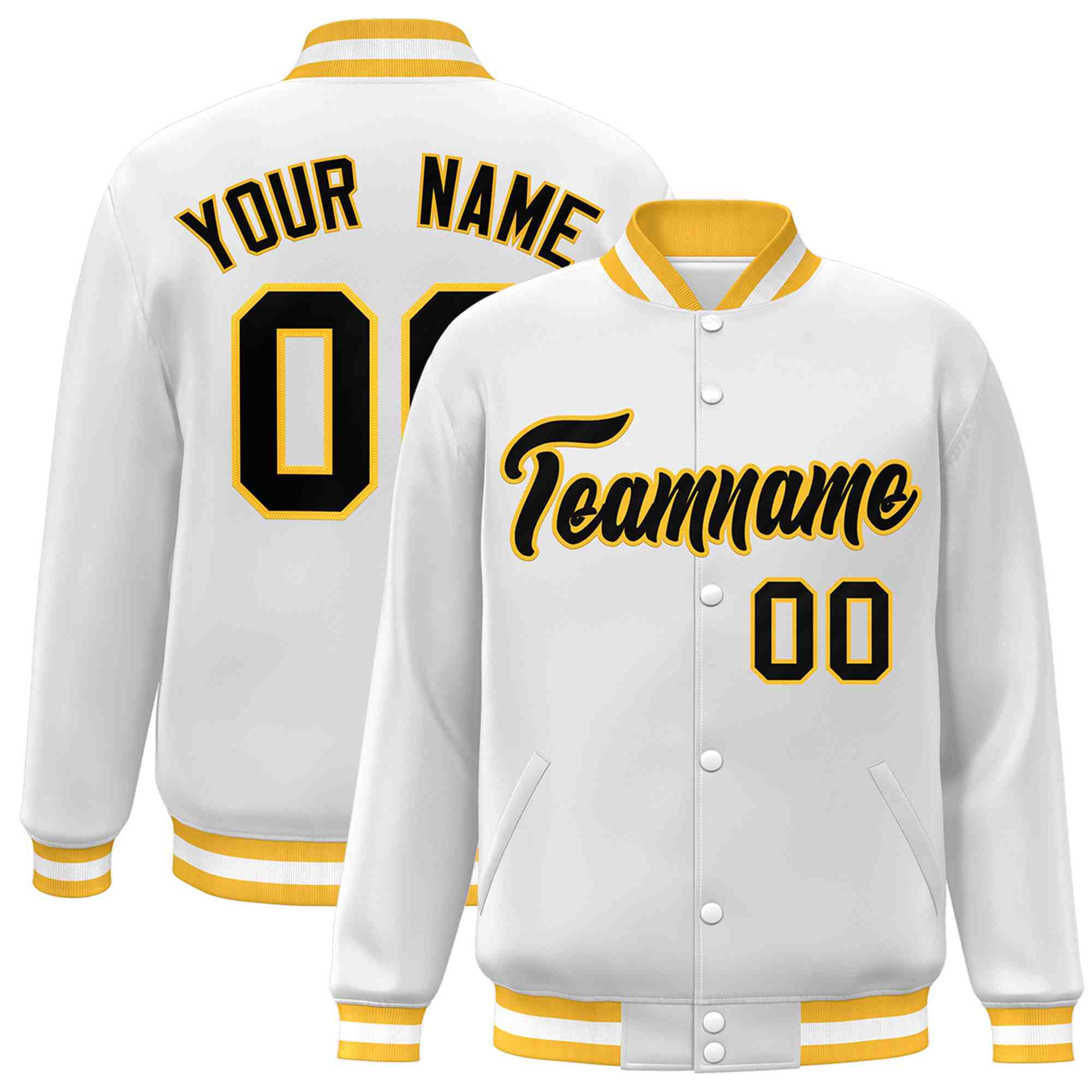 Custom White Black-Gray Classic Style Varsity Full-Snap Letterman Jacket | KXKSHOP