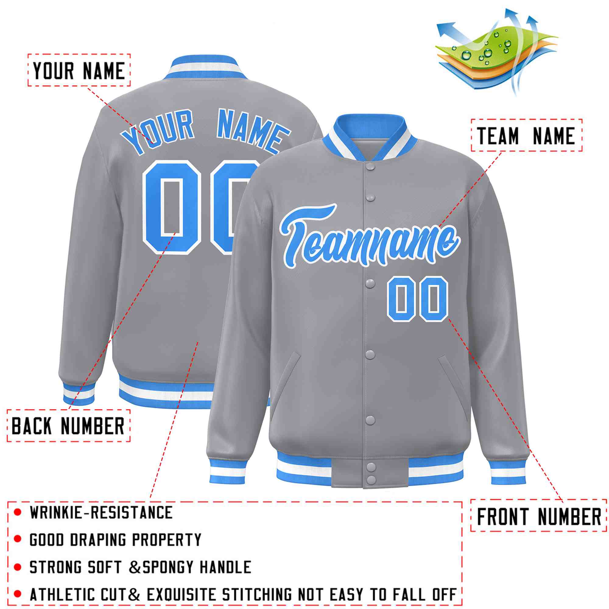 Custom White Black-Gray Classic Style Varsity Full-Snap Letterman Jacket | KXKSHOP