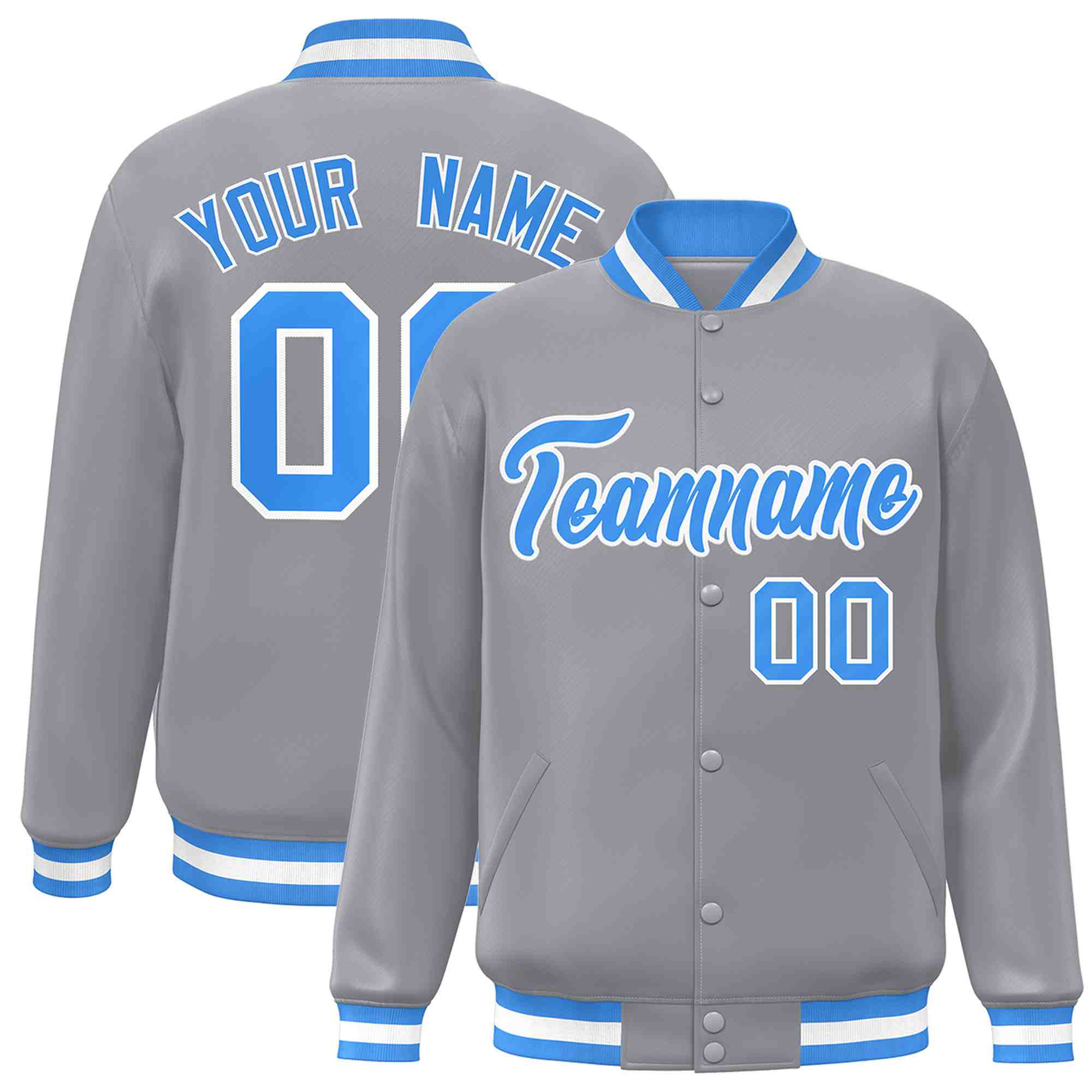 Custom White Black-Gray Classic Style Varsity Full-Snap Letterman Jacket | KXKSHOP