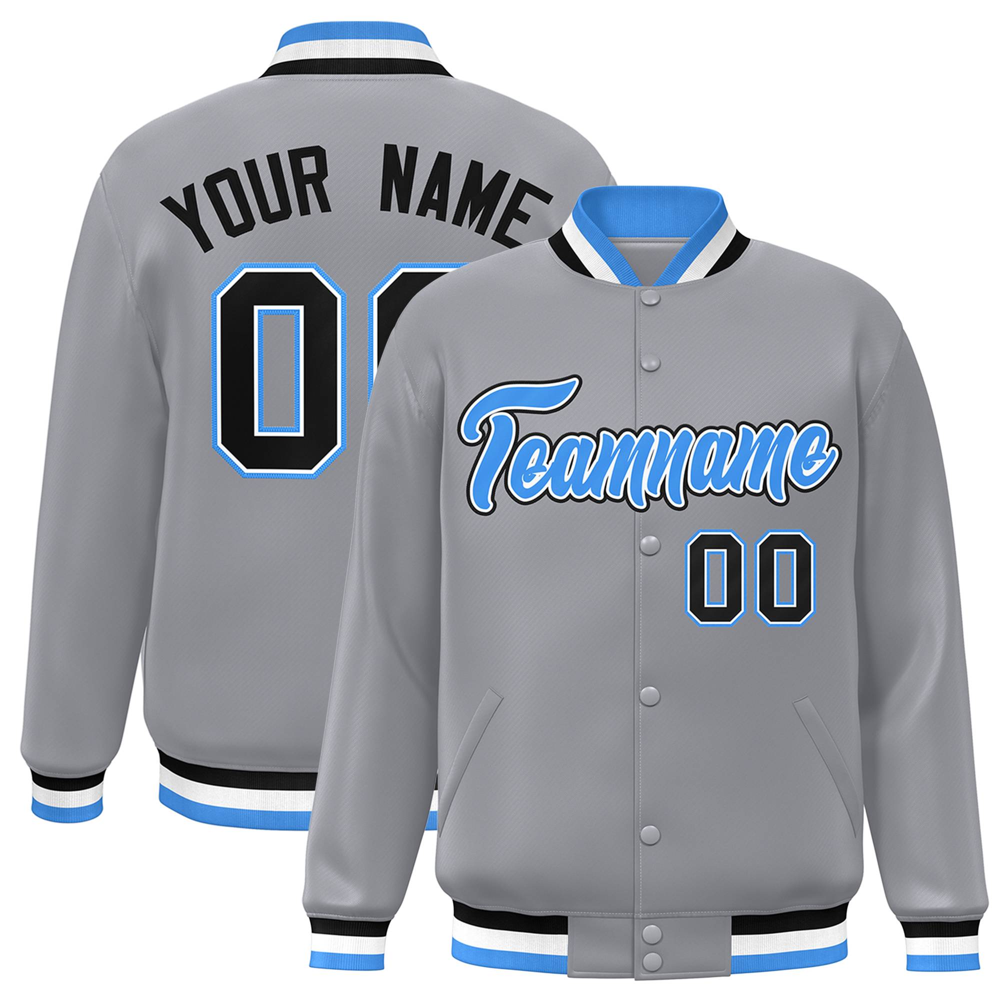 Custom White Black-Gray Classic Style Varsity Full-Snap Letterman Jacket | KXKSHOP