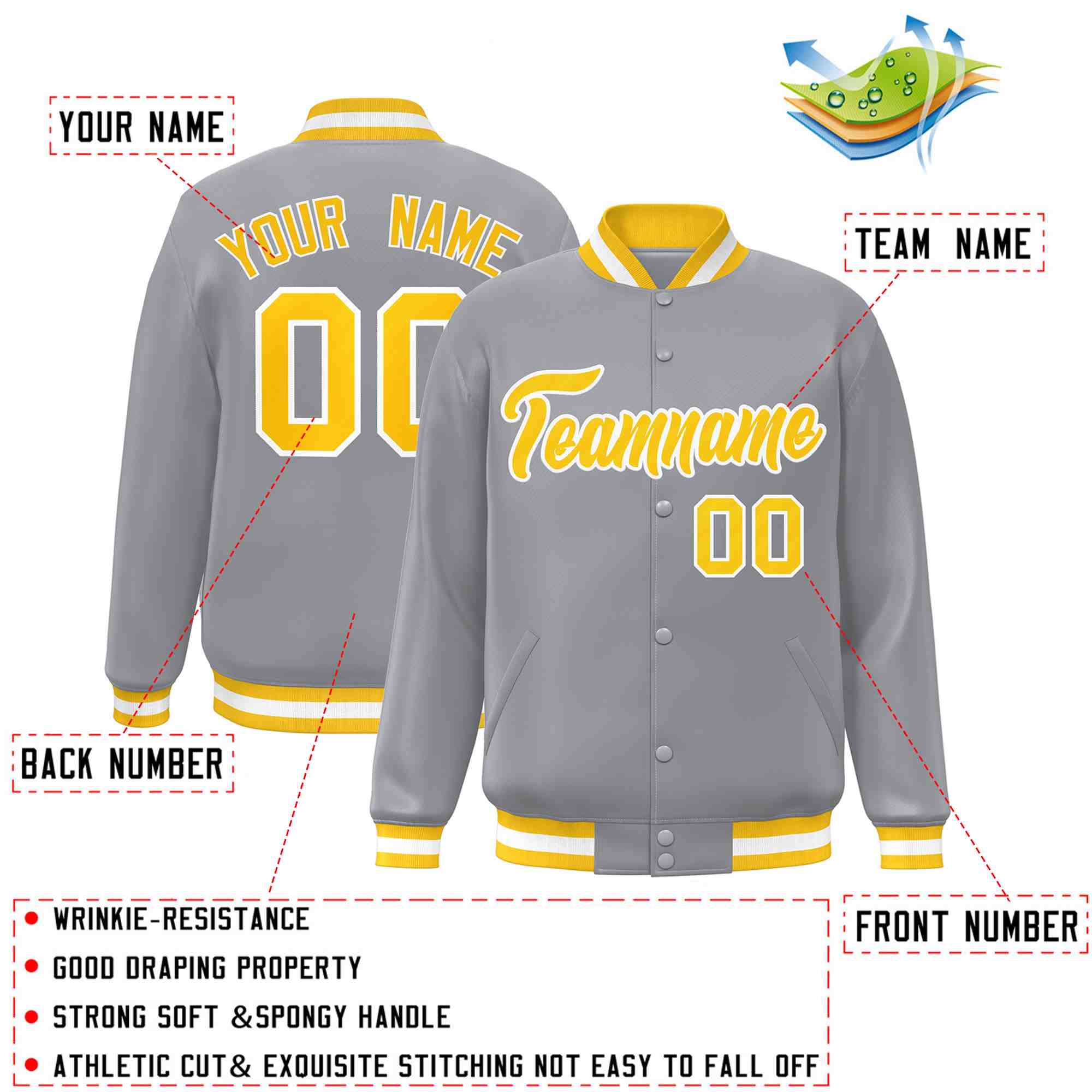 Custom White Black-Gray Classic Style Varsity Full-Snap Letterman Jacket | KXKSHOP