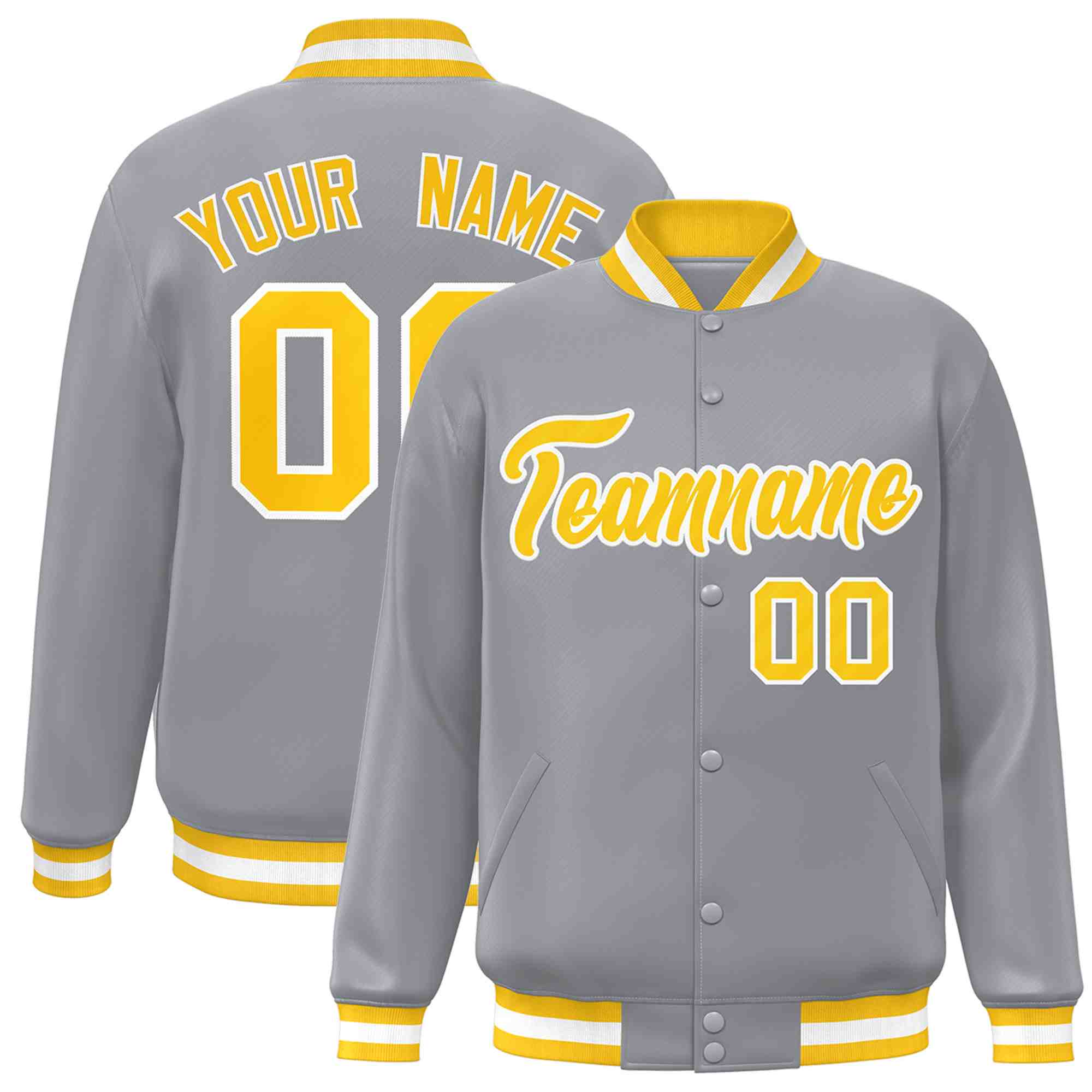 Custom White Black-Gray Classic Style Varsity Full-Snap Letterman Jacket | KXKSHOP