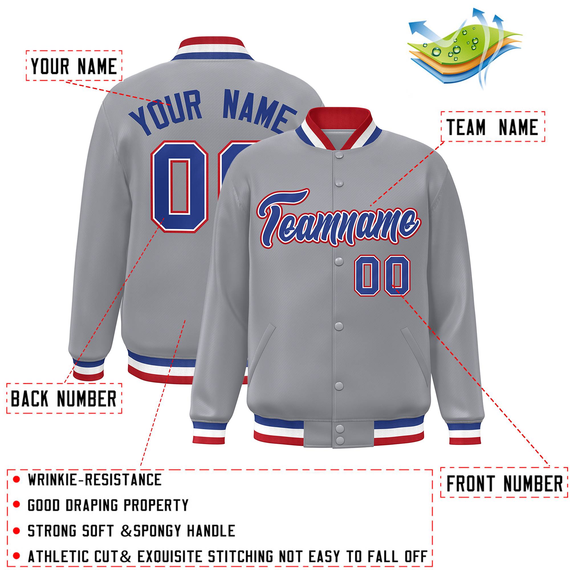 Custom White Black-Gray Classic Style Varsity Full-Snap Letterman Jacket | KXKSHOP