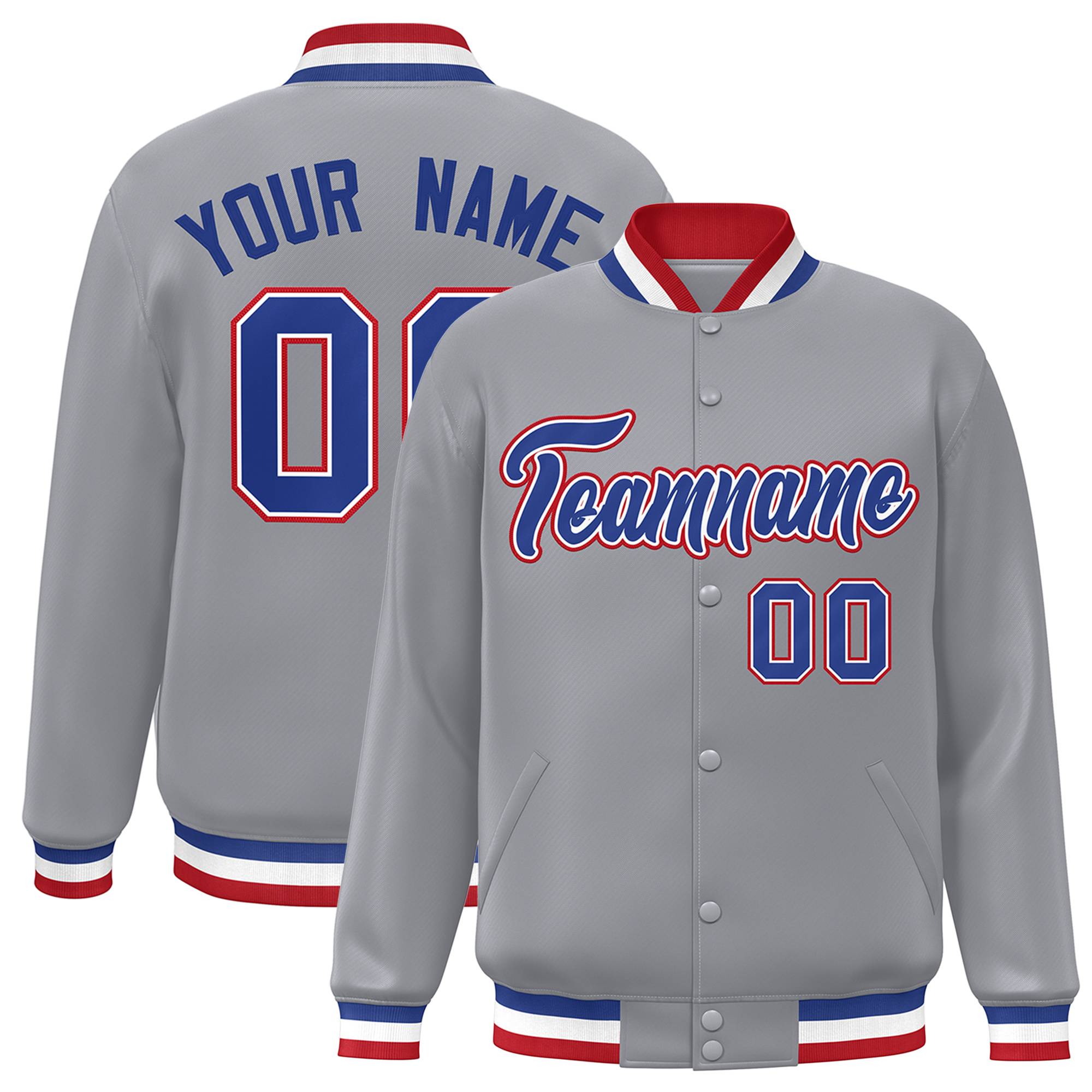 Custom White Black-Gray Classic Style Varsity Full-Snap Letterman Jacket | KXKSHOP