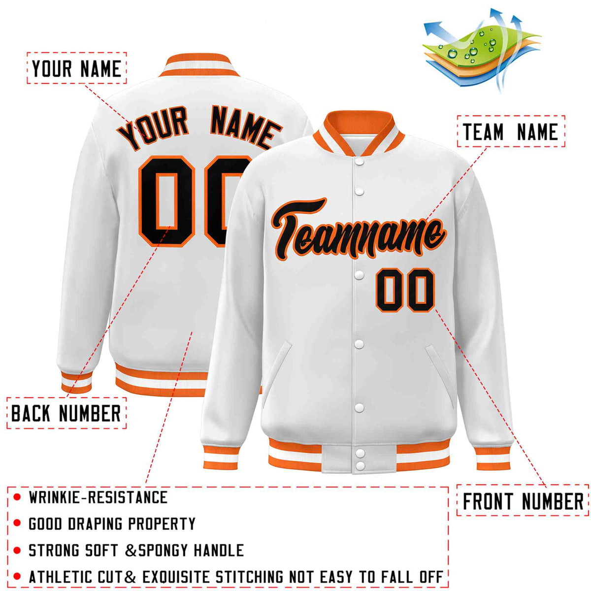 Custom White Black-Gray Classic Style Varsity Full-Snap Letterman Jacket | KXKSHOP