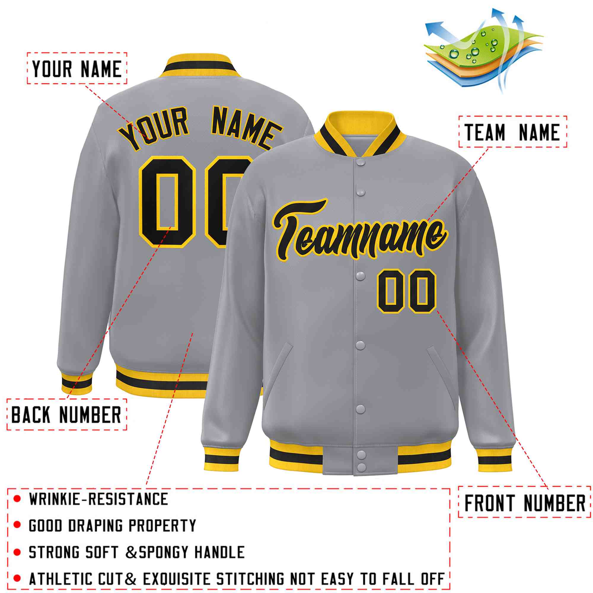 Custom White Black-Gray Classic Style Varsity Full-Snap Letterman Jacket | KXKSHOP