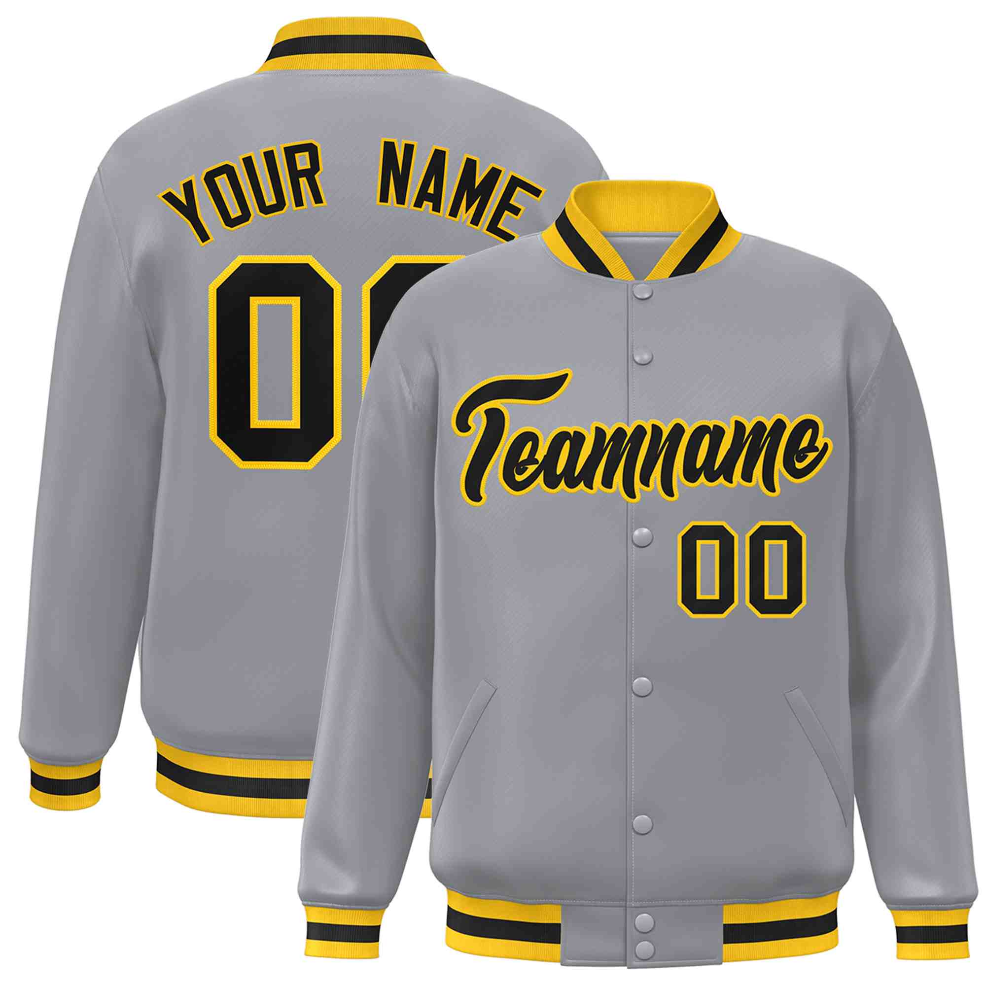 Custom White Black-Gray Classic Style Varsity Full-Snap Letterman Jacket | KXKSHOP