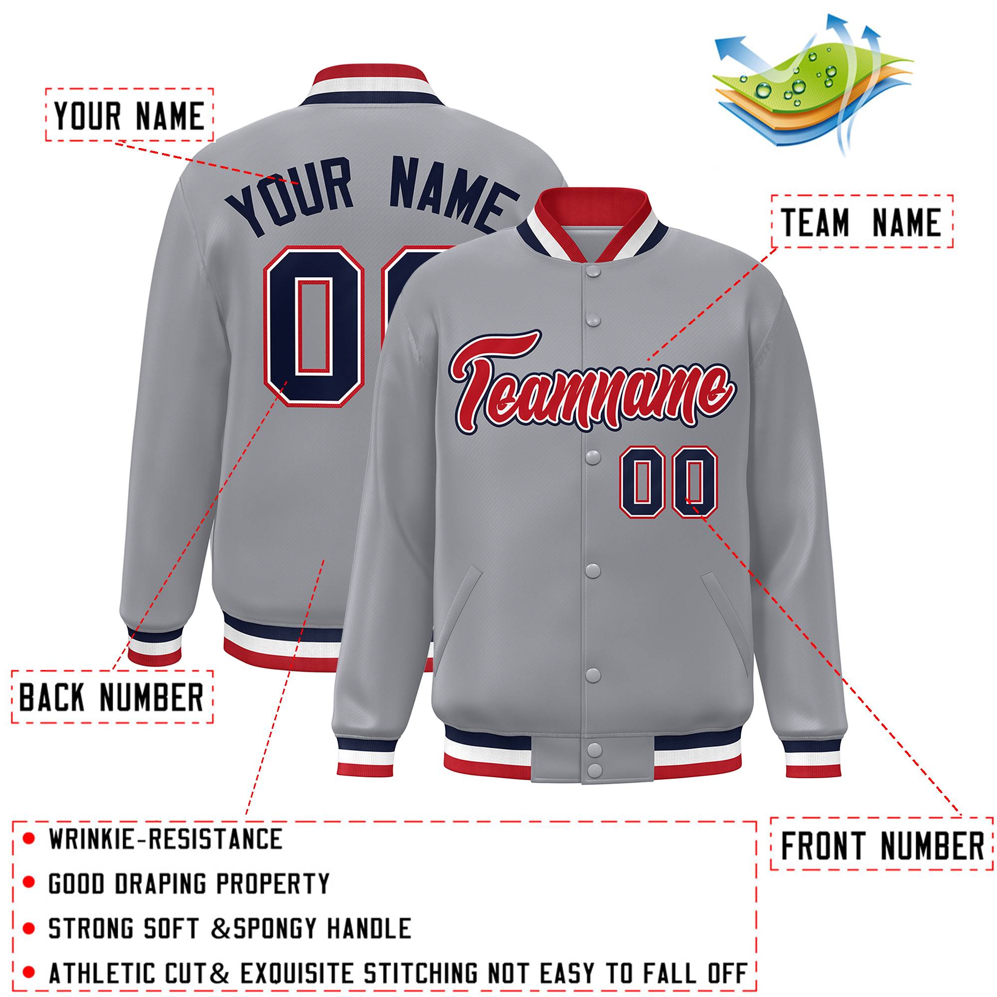 Custom White Black-Gray Classic Style Varsity Full-Snap Letterman Jacket | KXKSHOP
