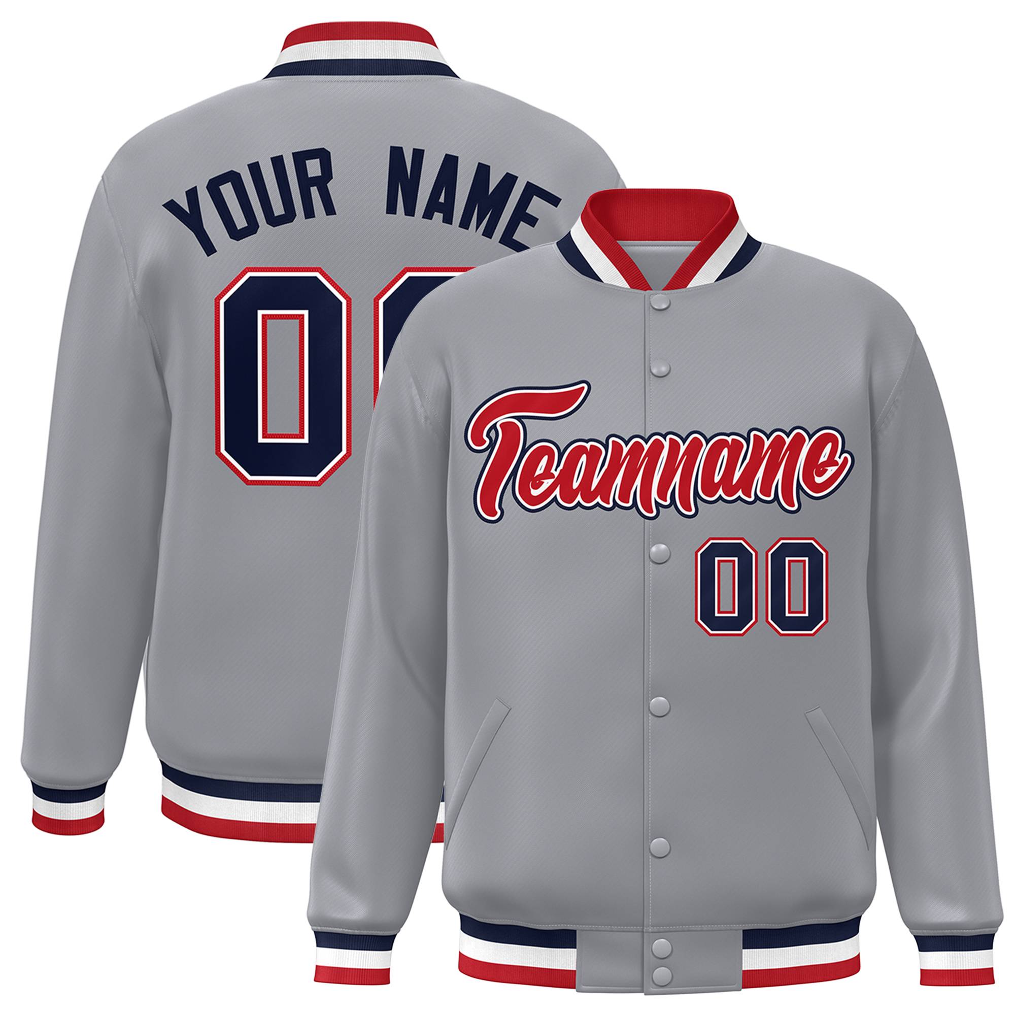 Custom White Black-Gray Classic Style Varsity Full-Snap Letterman Jacket | KXKSHOP