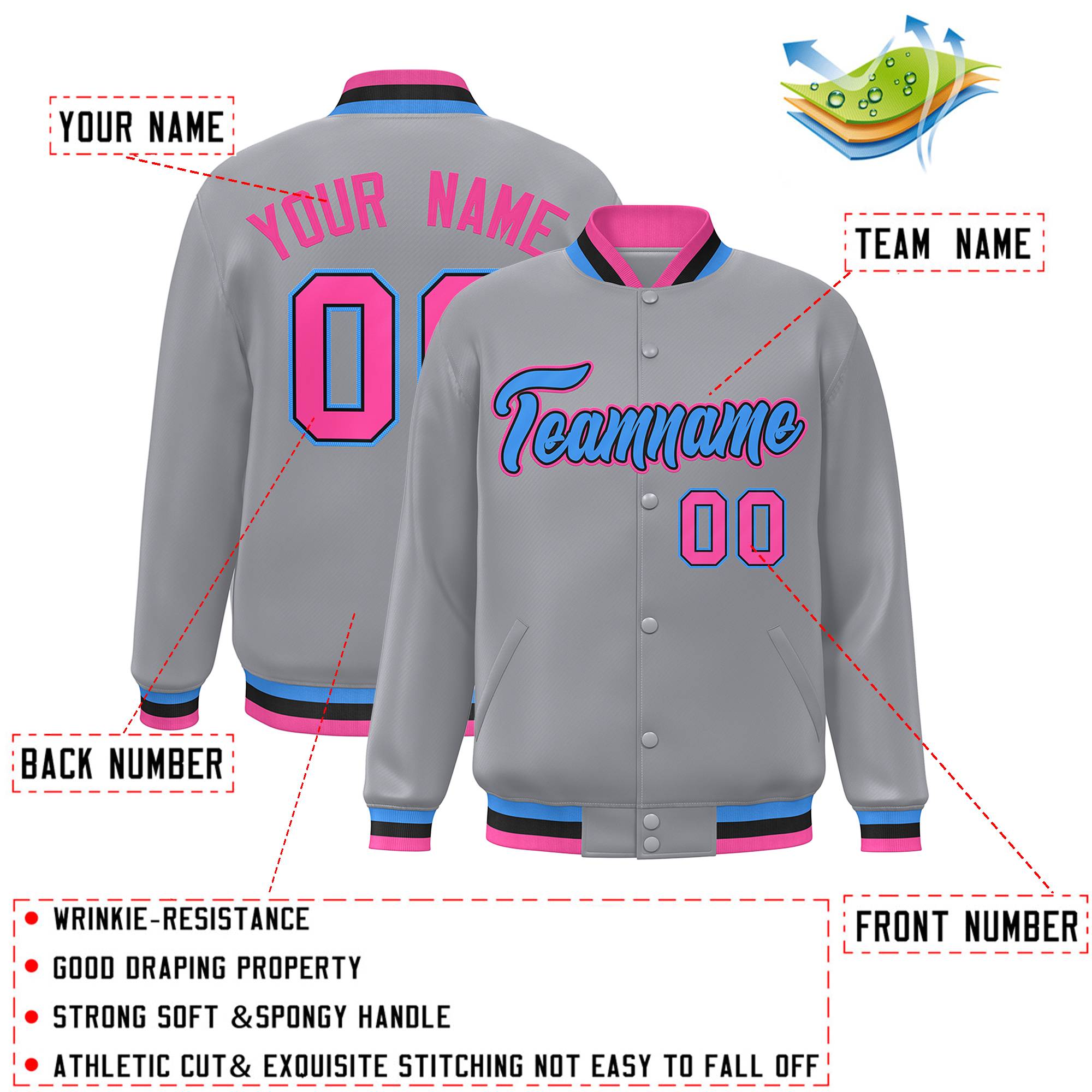 Custom White Black-Gray Classic Style Varsity Full-Snap Letterman Jacket | KXKSHOP