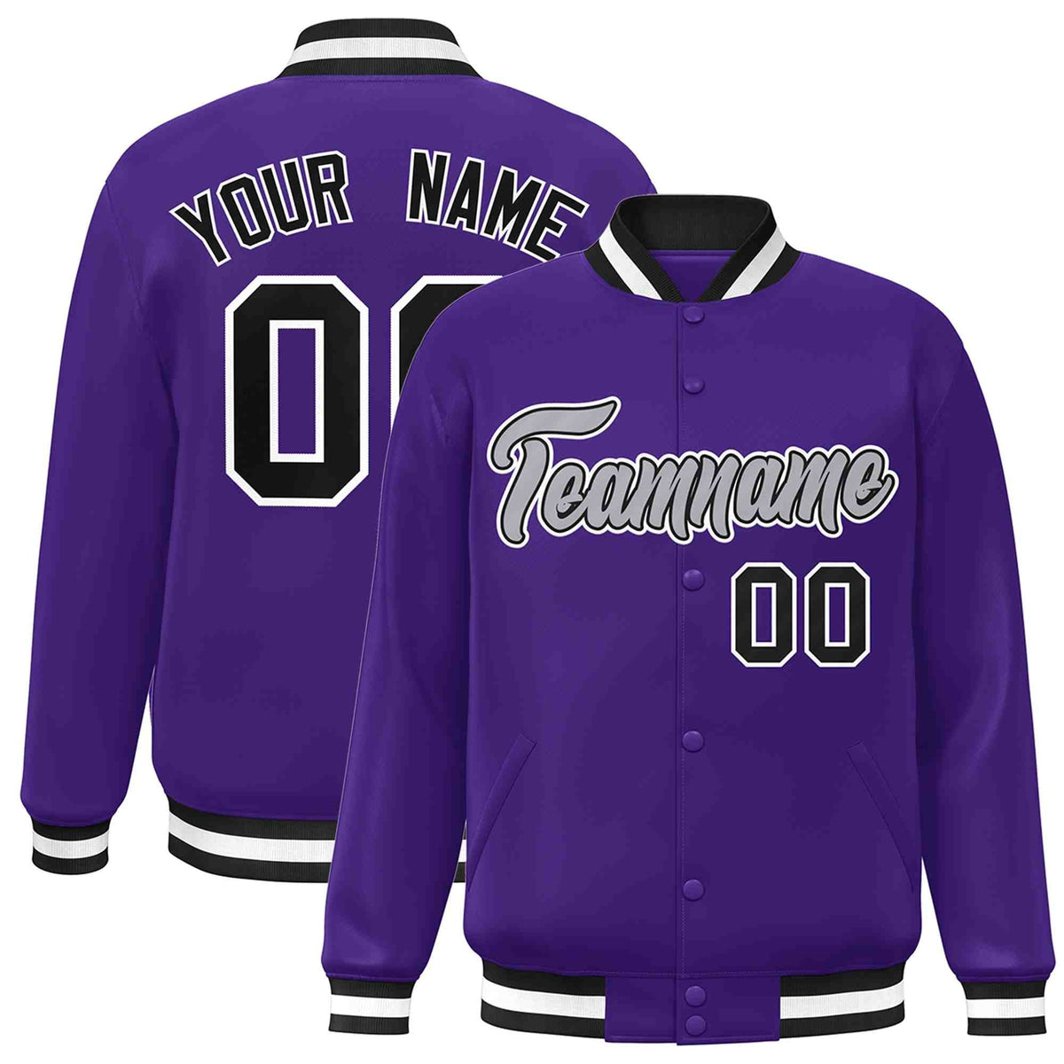 Custom Purple Gray-Black Classic Style Varsity Full-Snap Letterman Jacket