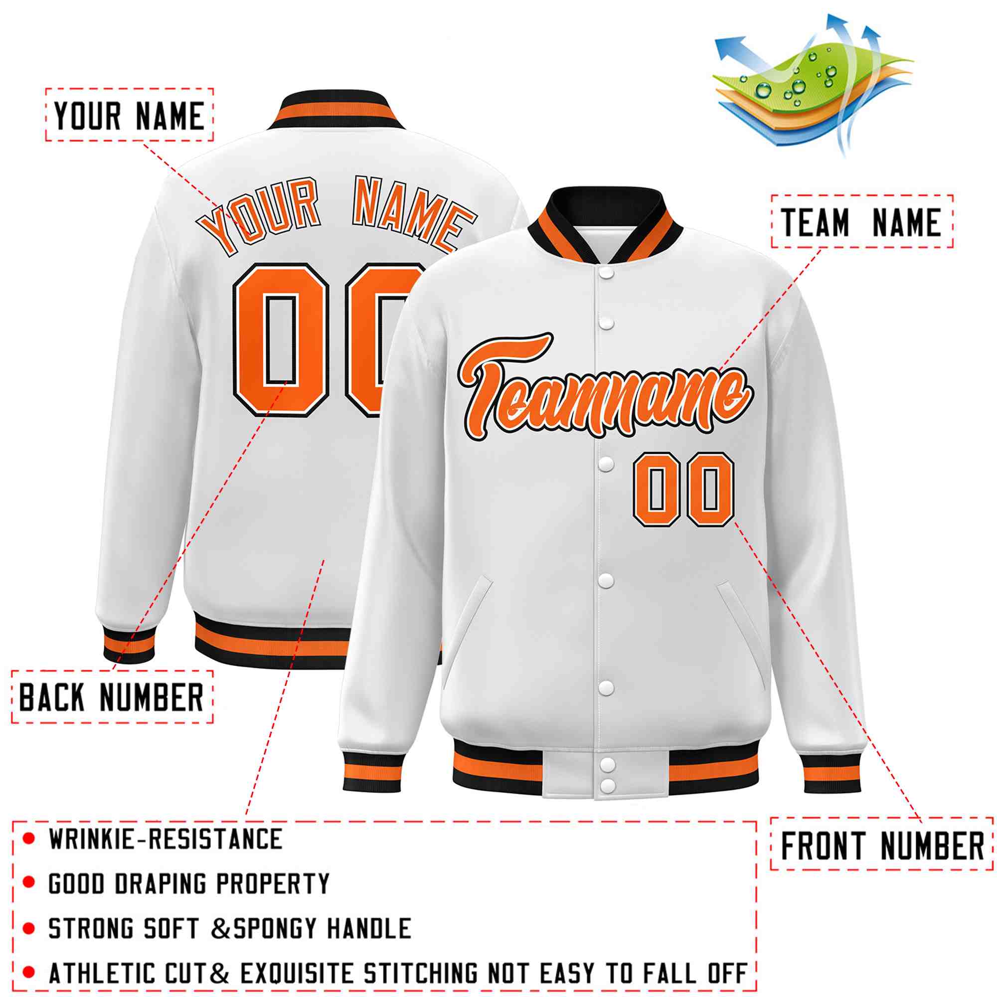 Custom White Black-Gray Classic Style Varsity Full-Snap Letterman Jacket | KXKSHOP