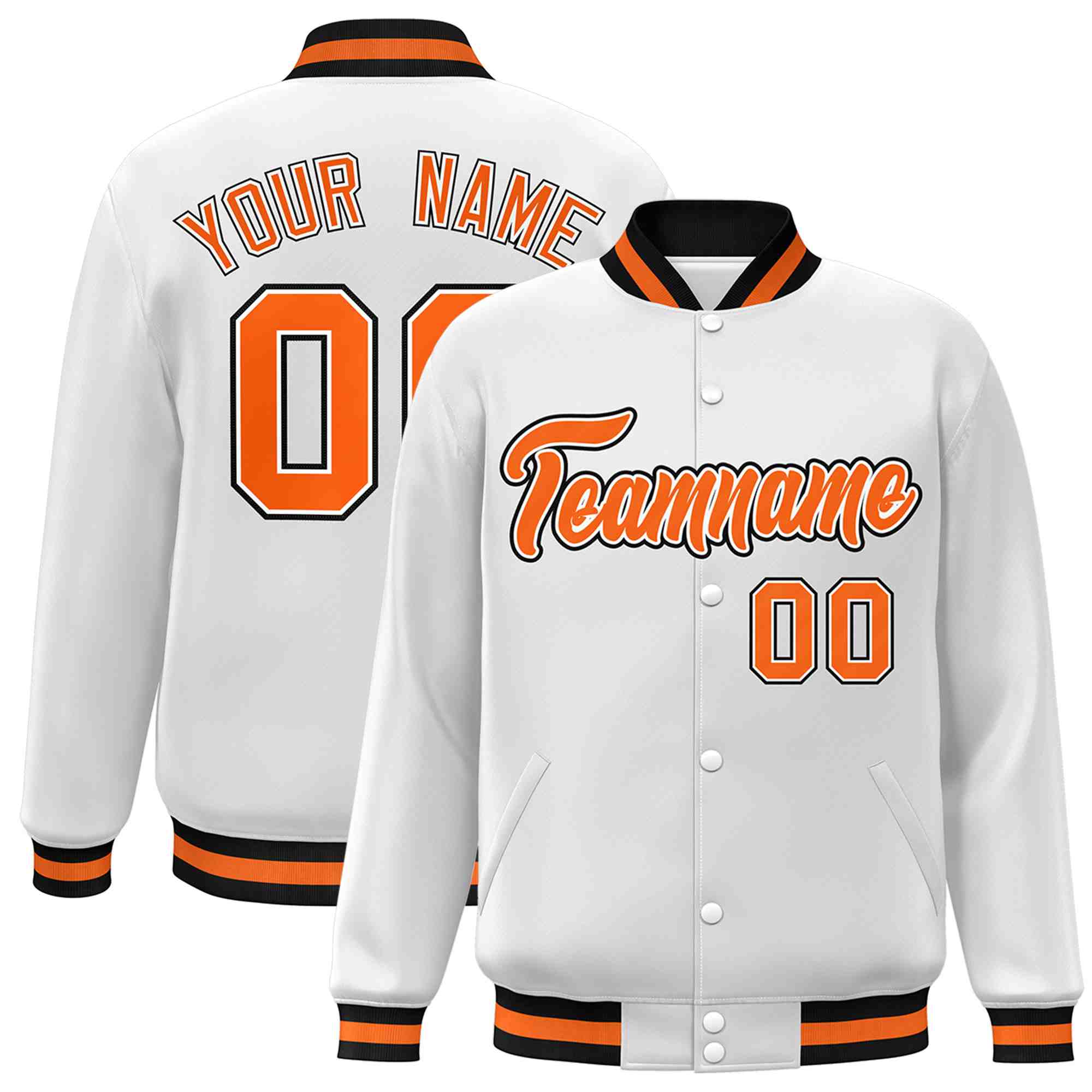 Custom White Black-Gray Classic Style Varsity Full-Snap Letterman Jacket | KXKSHOP