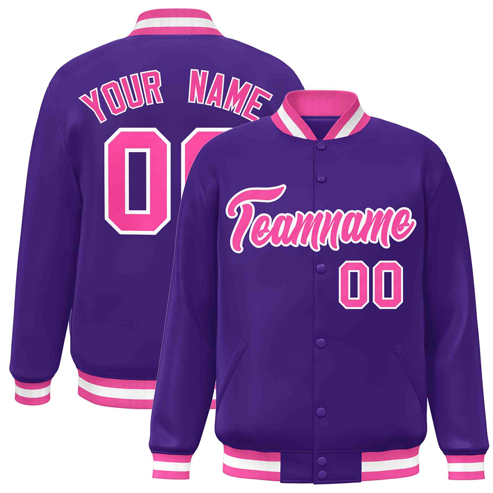 Custom Purple Pink-White Classic Style Varsity Full-Snap Letterman Jacket