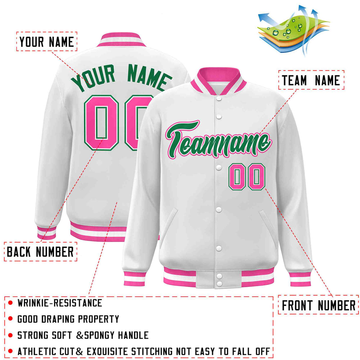 Custom White Black-Gray Classic Style Varsity Full-Snap Letterman Jacket | KXKSHOP