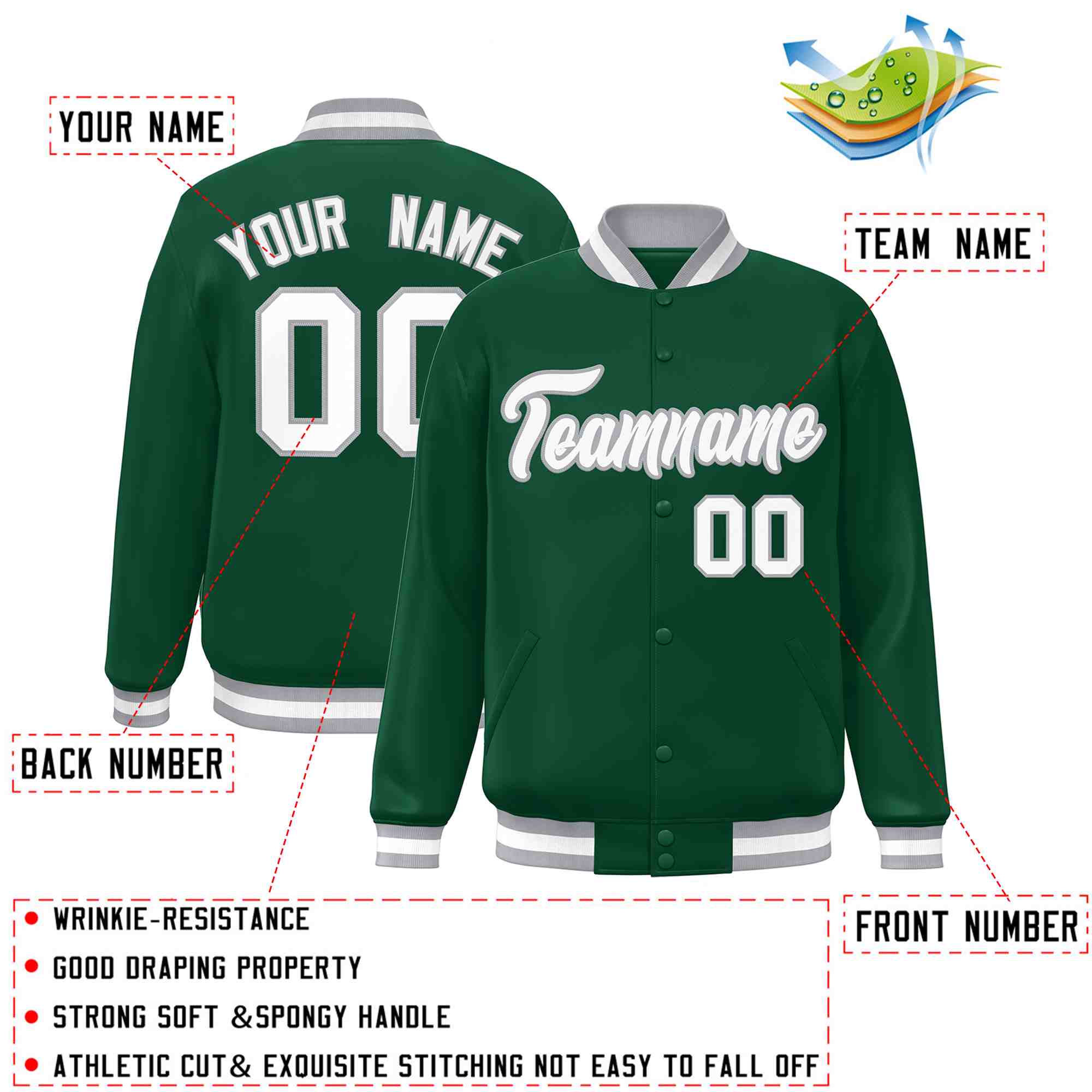 Custom White Black-Gray Classic Style Varsity Full-Snap Letterman Jacket | KXKSHOP