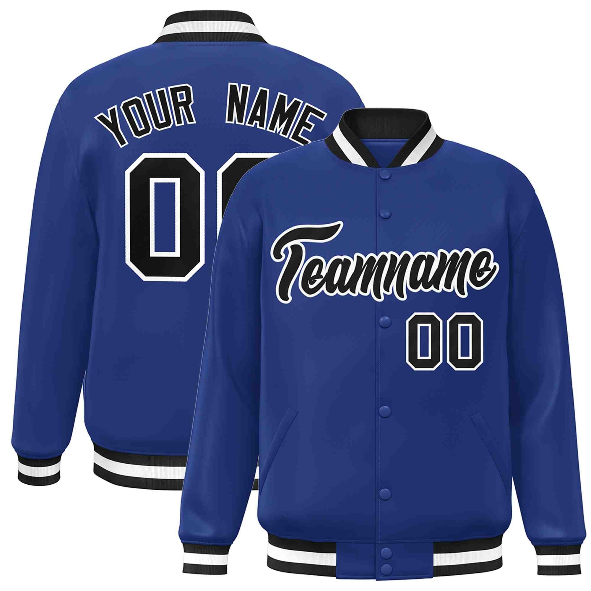 Custom Royal Black-White Classic Style Varsity Full-Snap Letterman Jacket