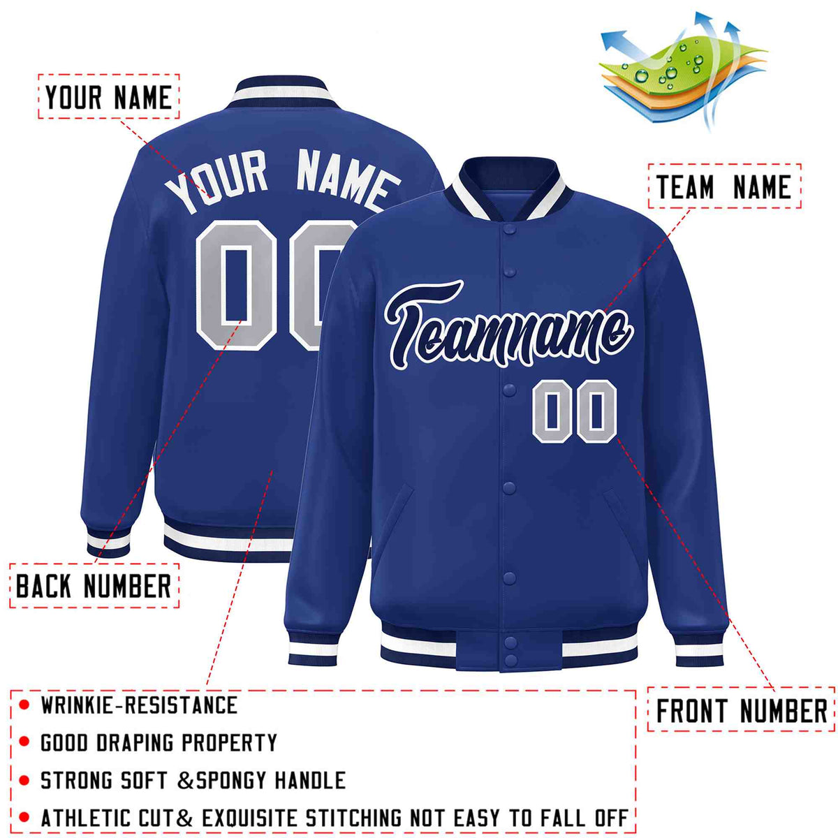 Custom White Black-Gray Classic Style Varsity Full-Snap Letterman Jacket | KXKSHOP