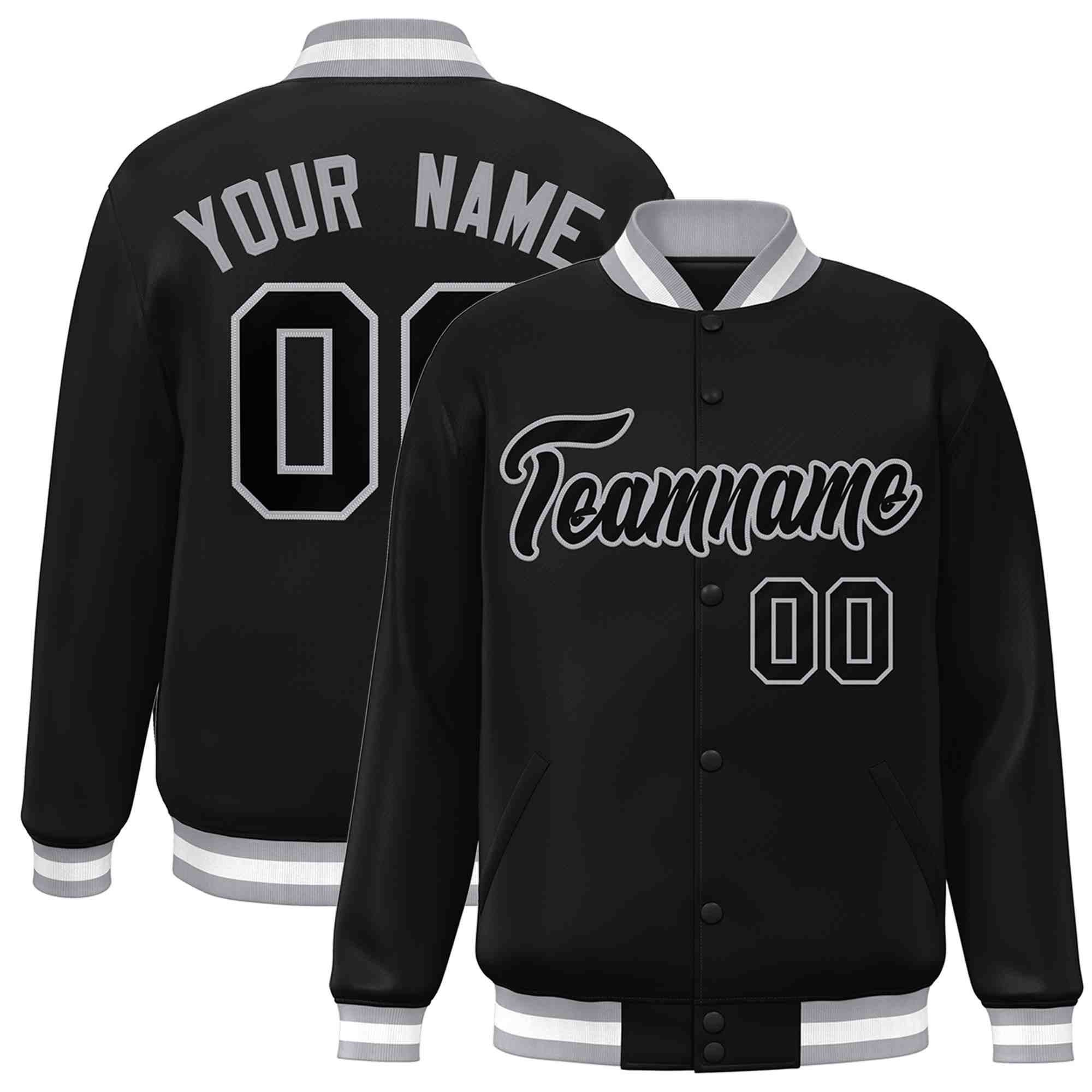 Custom White Black-Gray Classic Style Varsity Full-Snap Letterman Jacket | KXKSHOP