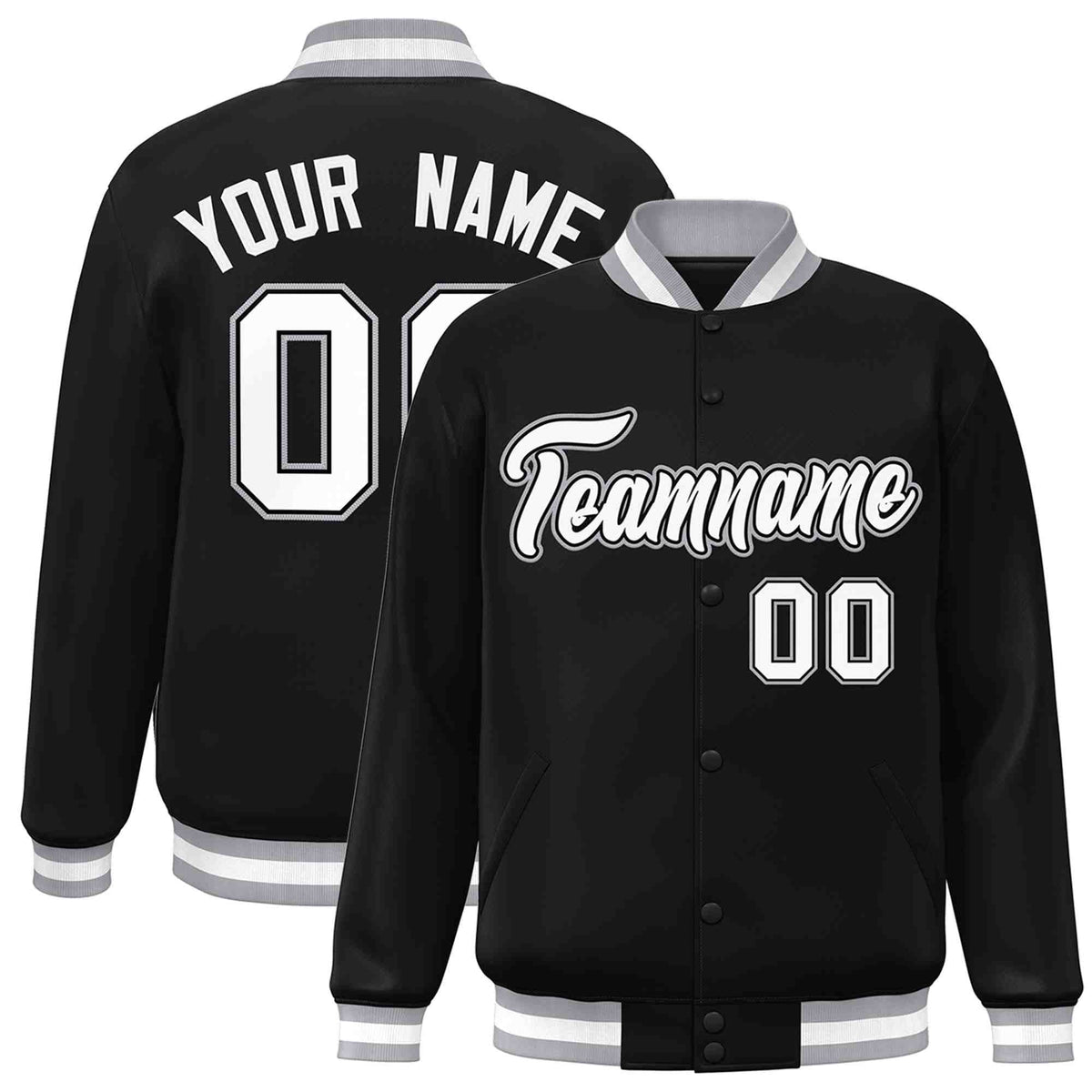 Custom White Black-Gray Classic Style Varsity Full-Snap Letterman Jacket | KXKSHOP