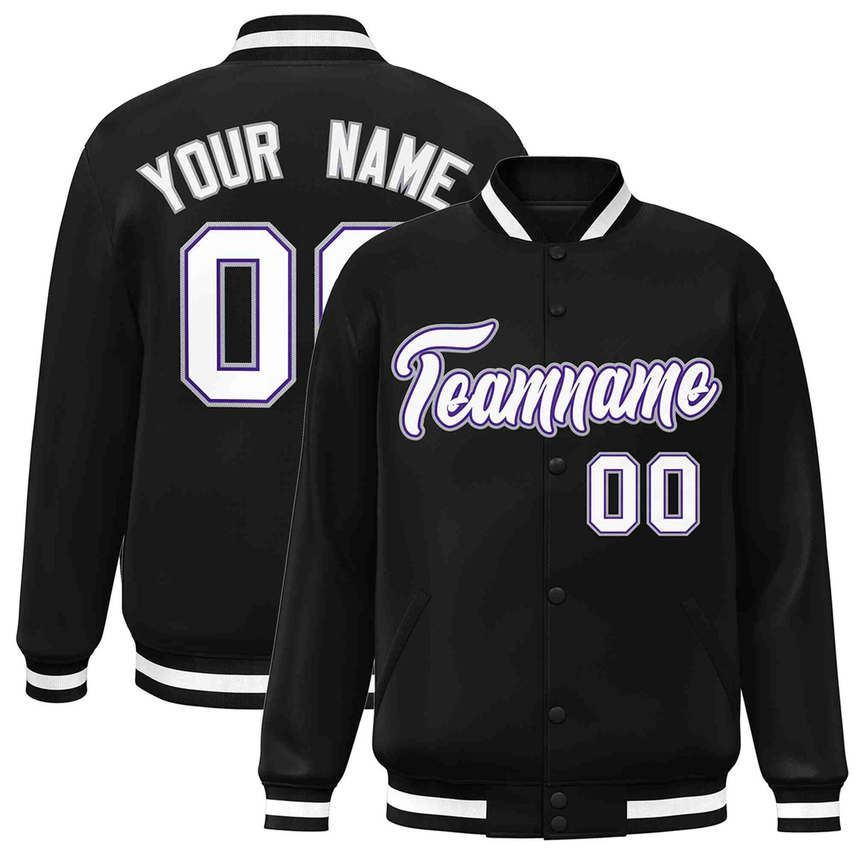 Custom White Black-Gray Classic Style Varsity Full-Snap Letterman Jacket | KXKSHOP