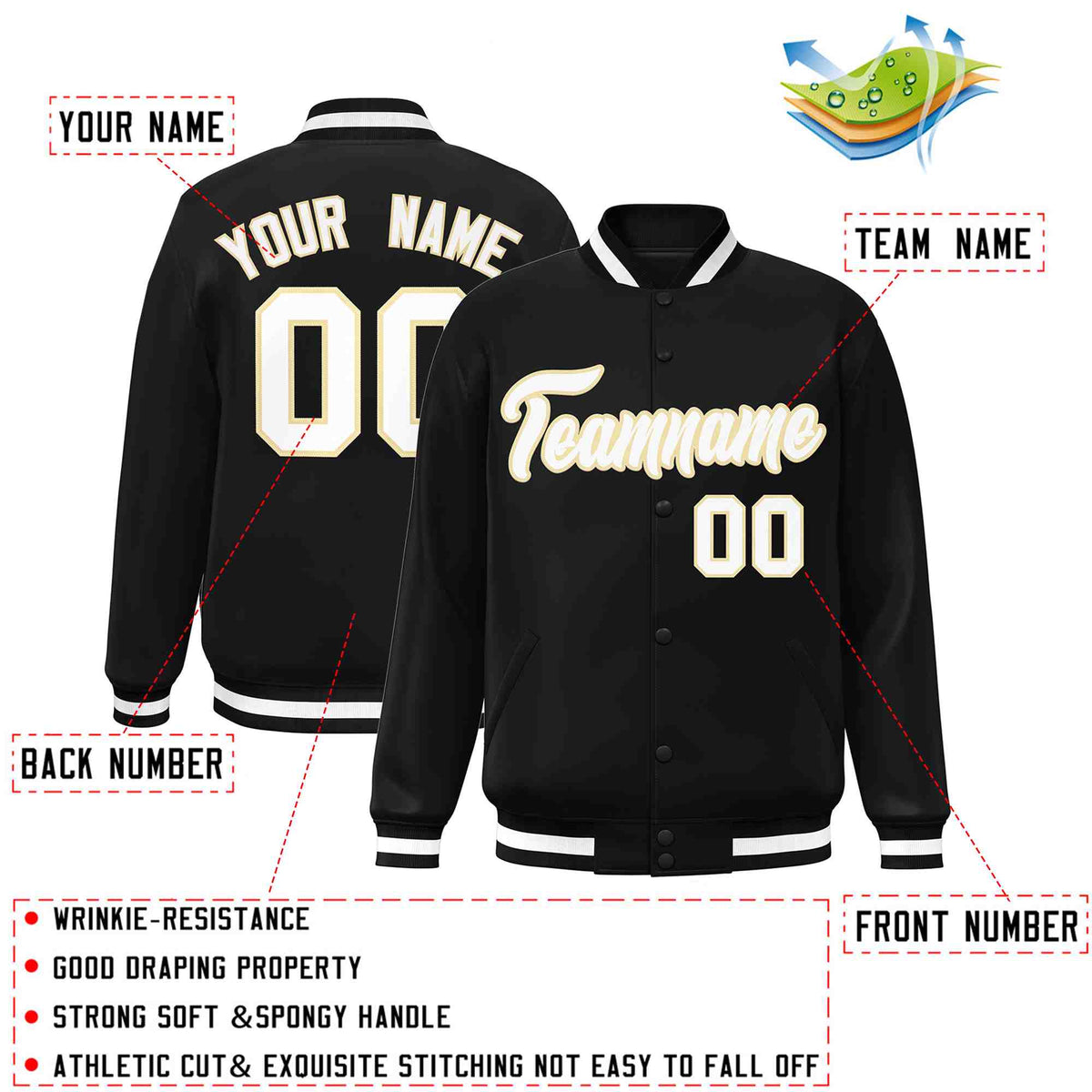 Custom White Black-Gray Classic Style Varsity Full-Snap Letterman Jacket | KXKSHOP