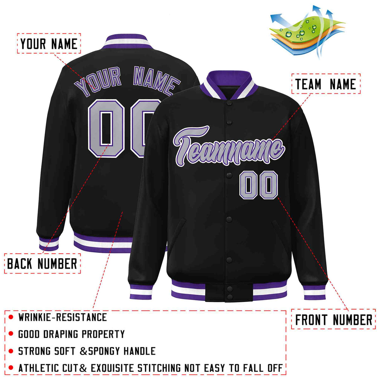 Custom White Black-Gray Classic Style Varsity Full-Snap Letterman Jacket | KXKSHOP