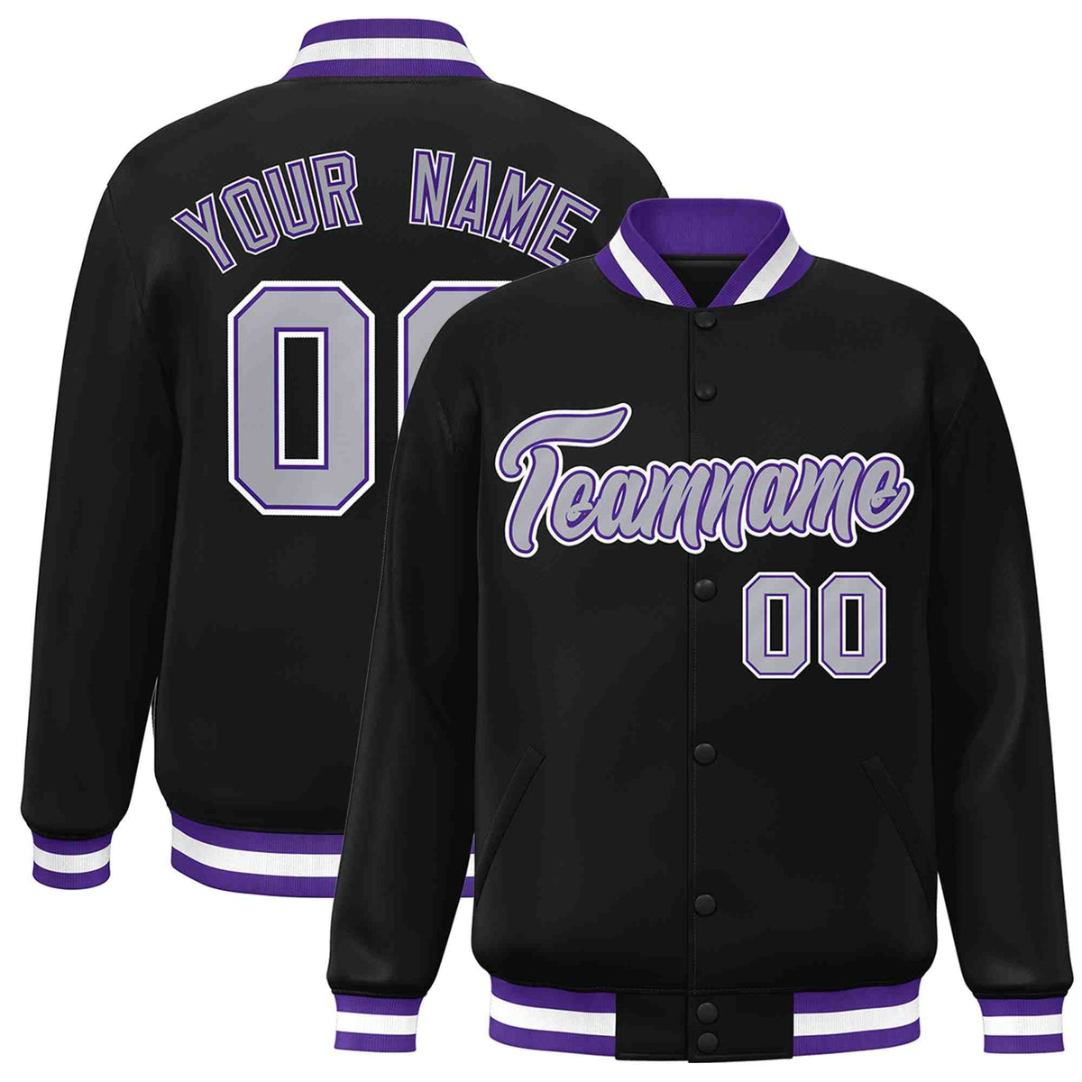 Custom White Black-Gray Classic Style Varsity Full-Snap Letterman Jacket | KXKSHOP