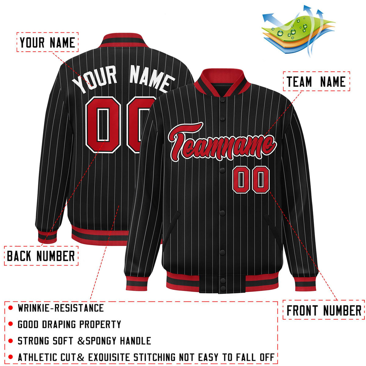 Custom Black Scarlet-White Personalized Stripe Fashion Bomber Jacket for School Varsity