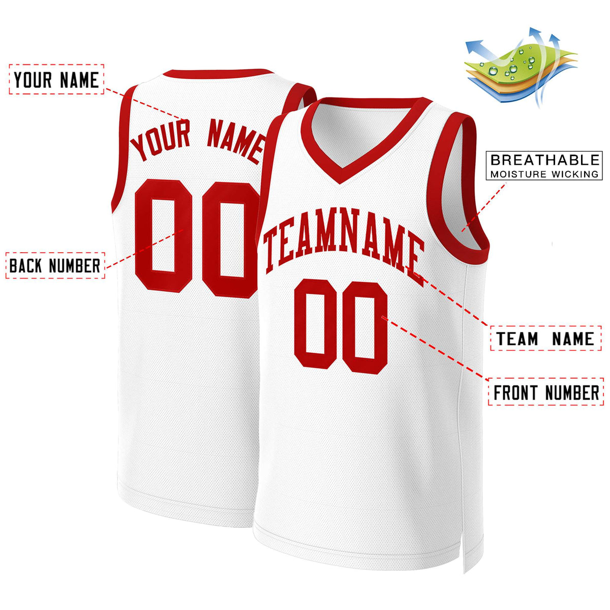 Custom White Red Classic Tops Basketball Jersey | KXKSHOP