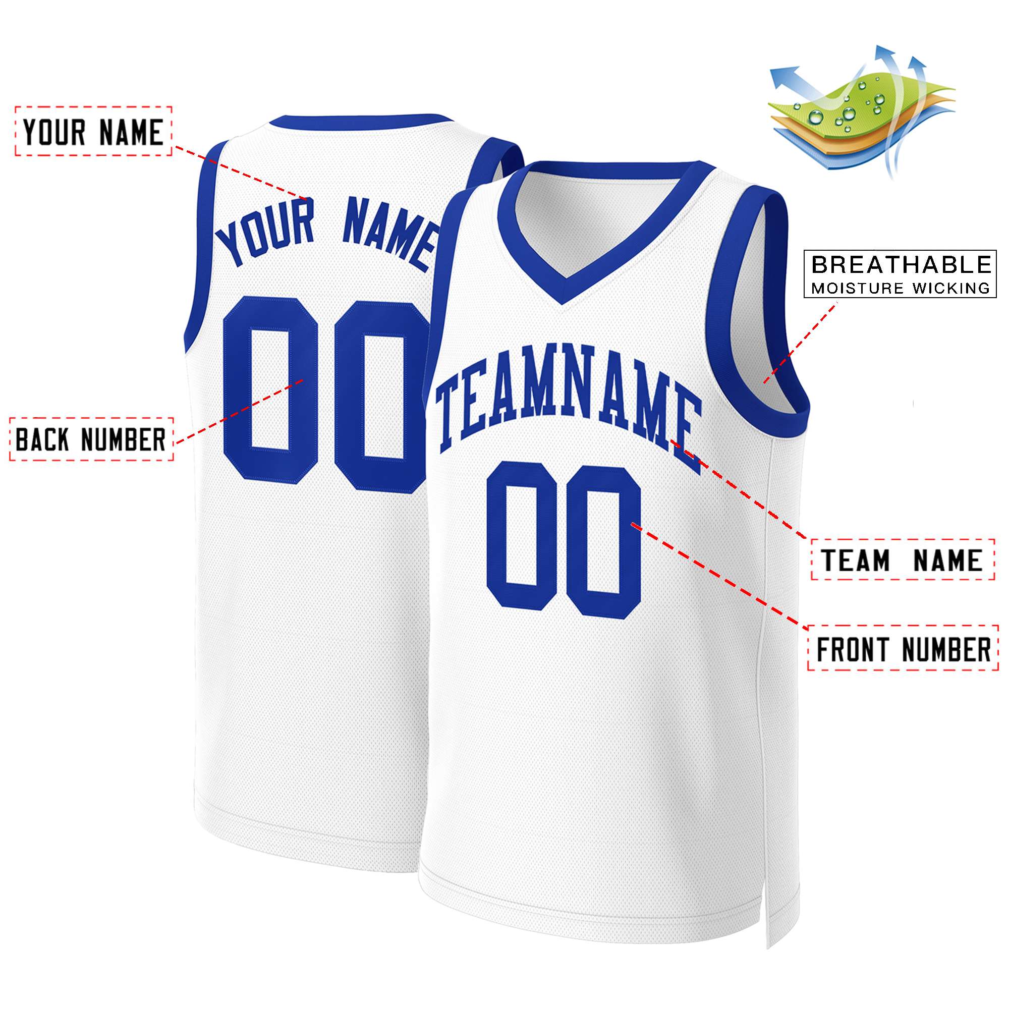 Custom White Royal Classic Tops Basketball Jersey