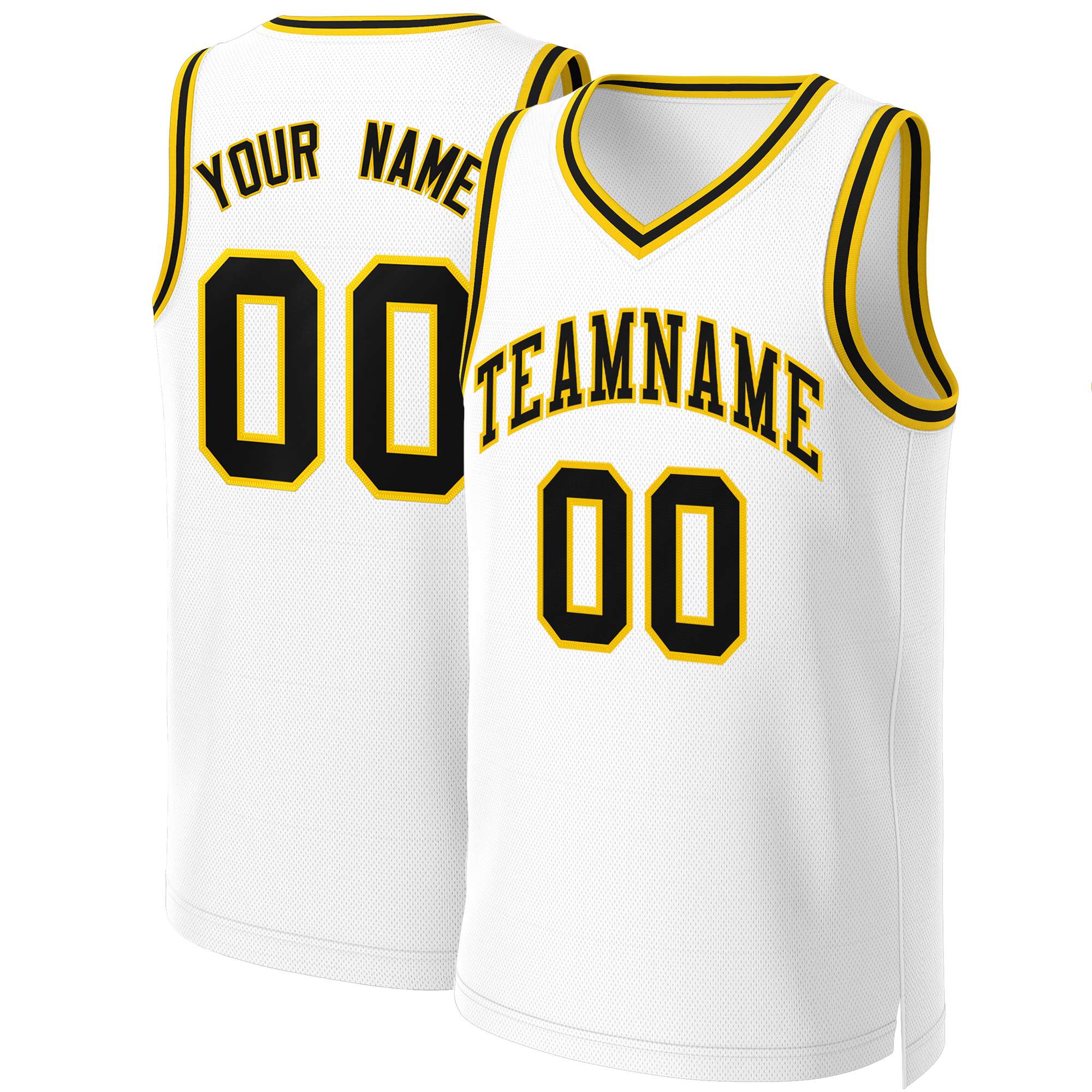 Custom White Black-Yellow Classic Tops Basketball Jersey