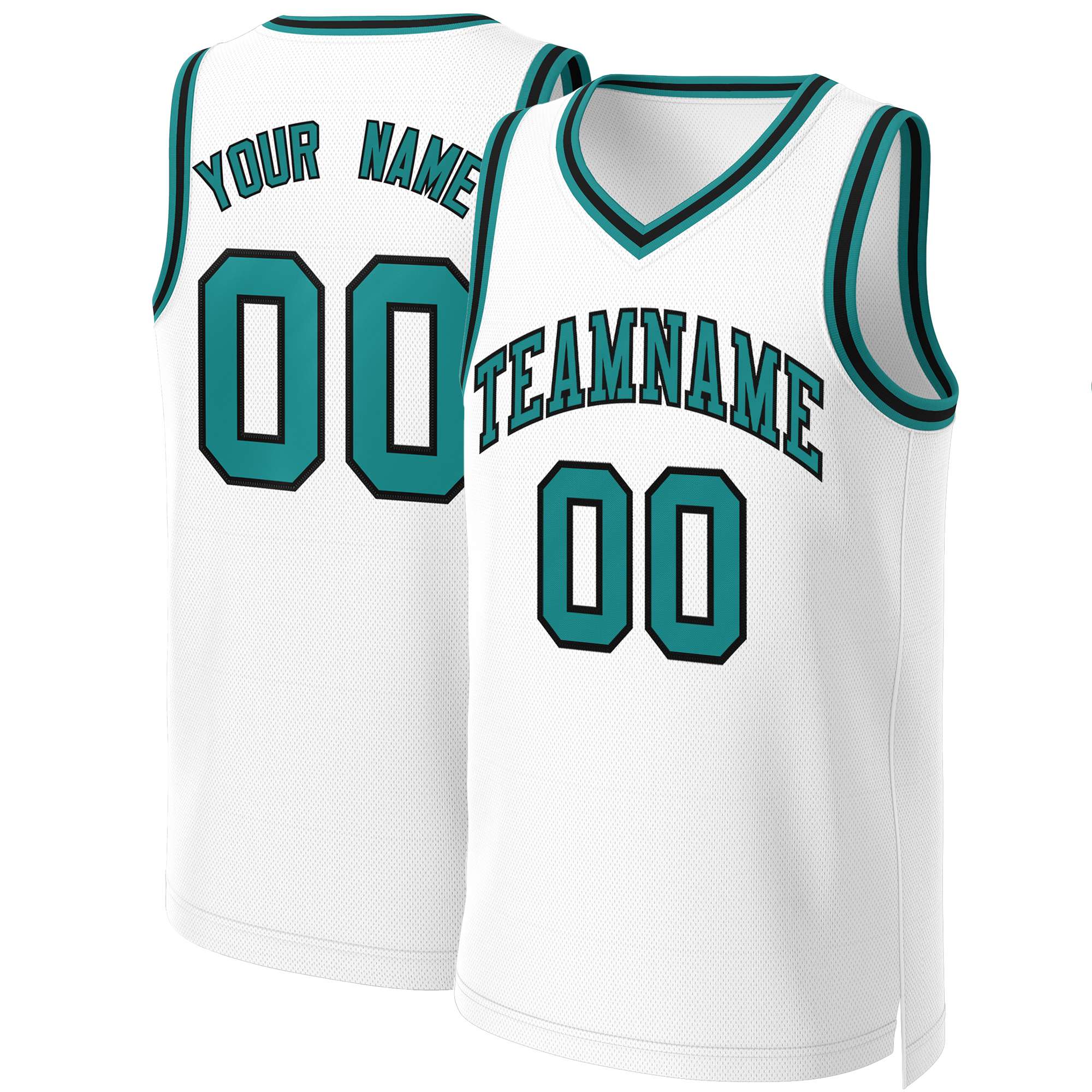 Custom White Teal-Black Classic Tops Basketball Jersey