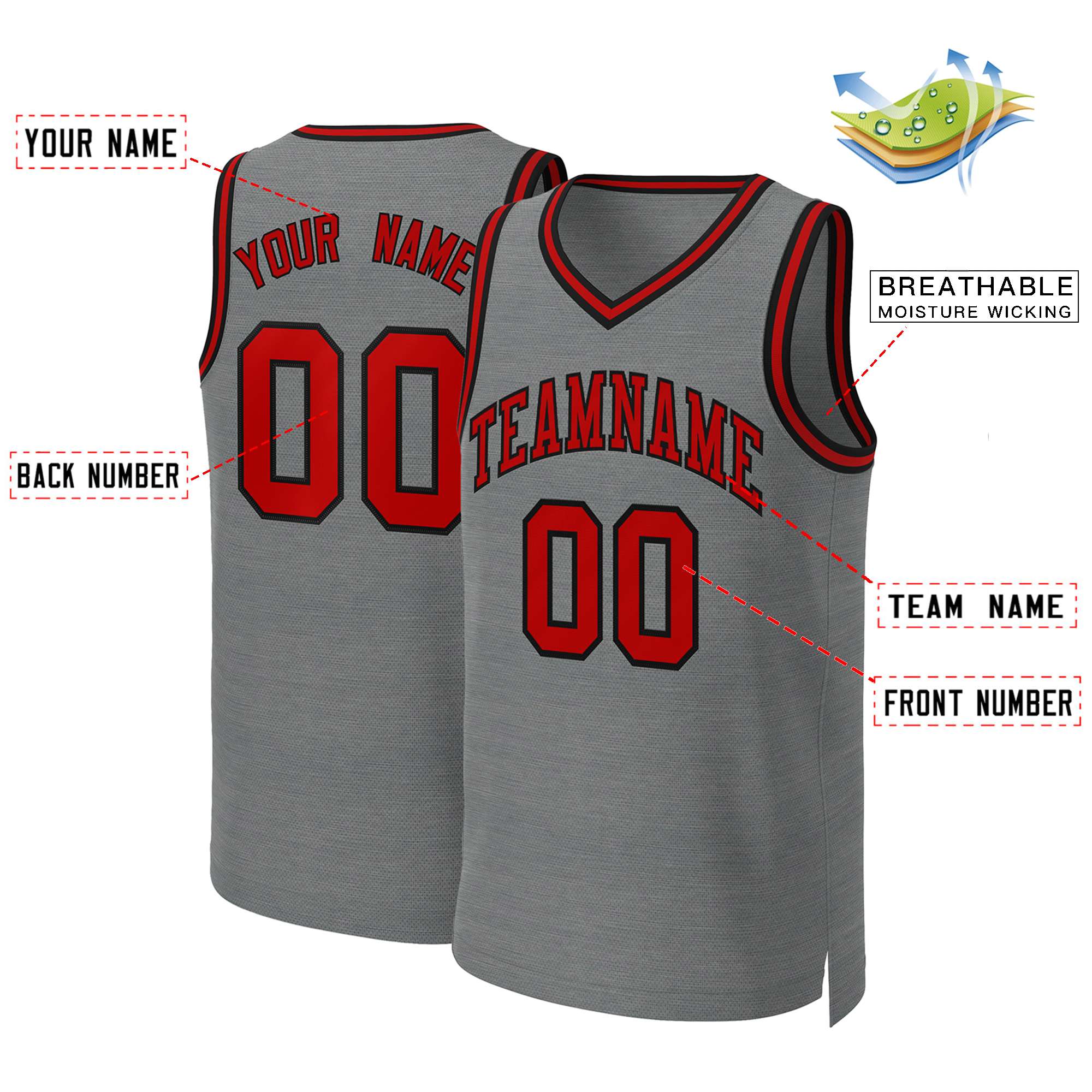 Custom Dark Gray Red-Black Classic Tops Basketball Jersey