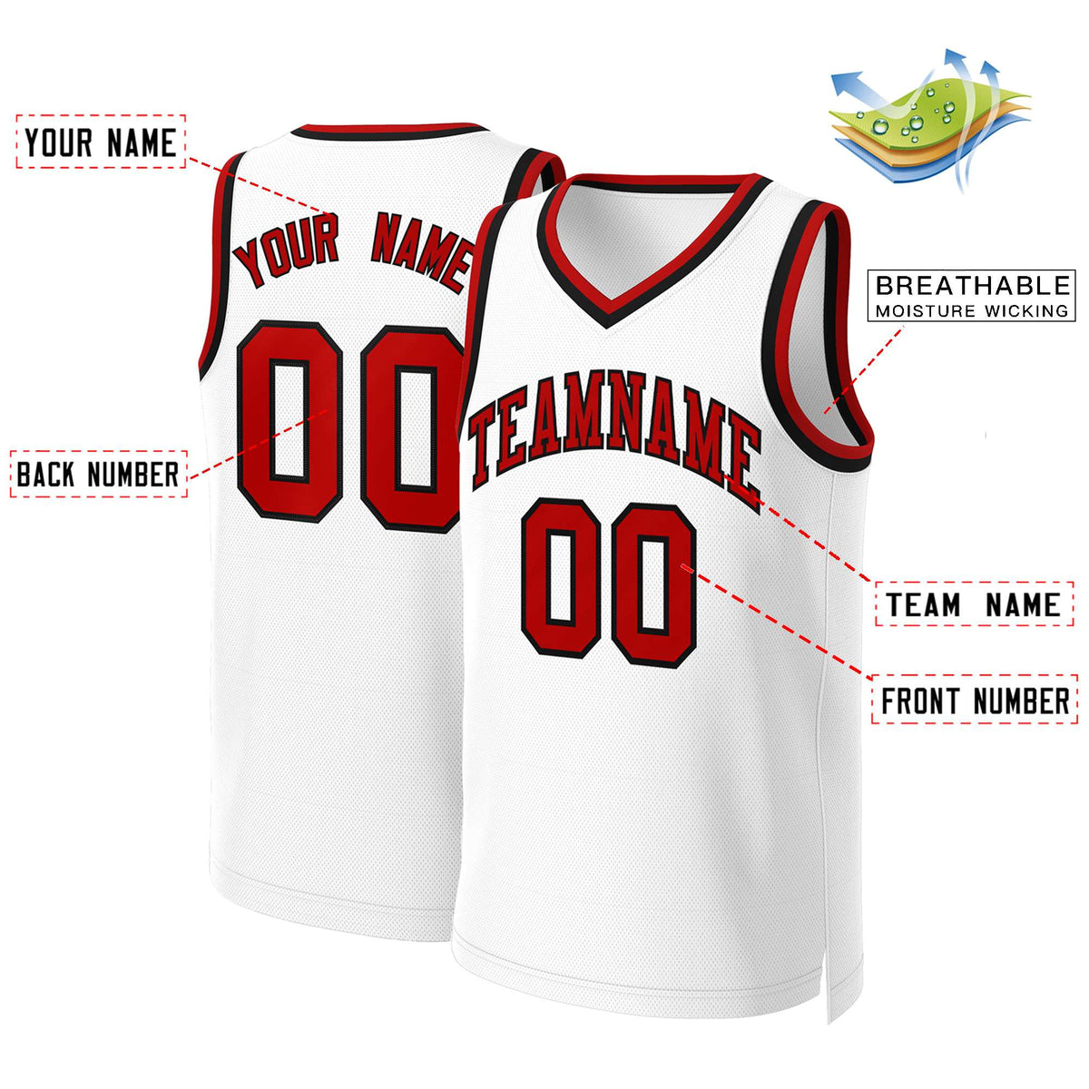 Custom White Red Classic Tops Basketball Jersey | KXKSHOP