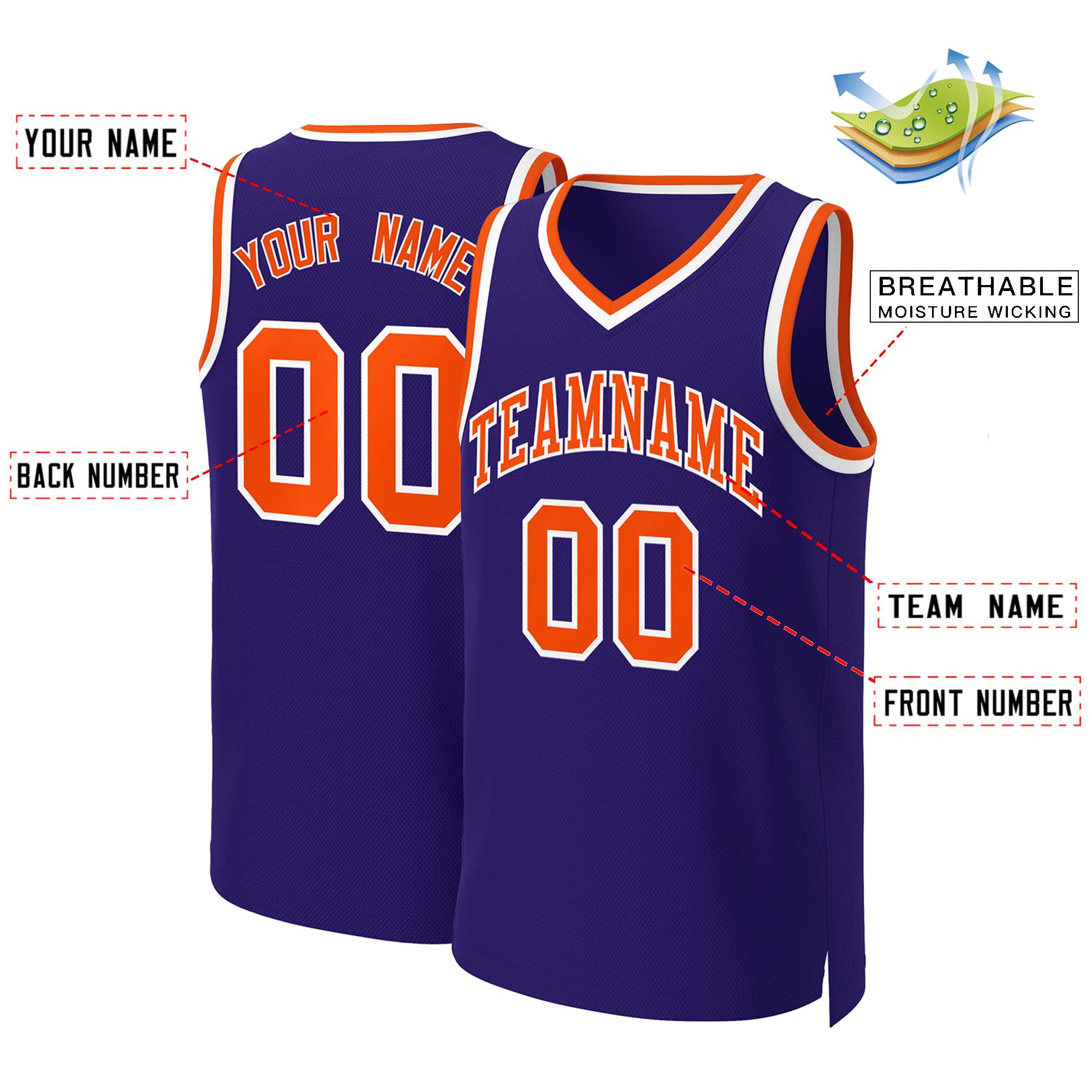 Custom Purple Orange-White Classic Tops Basketball Jersey