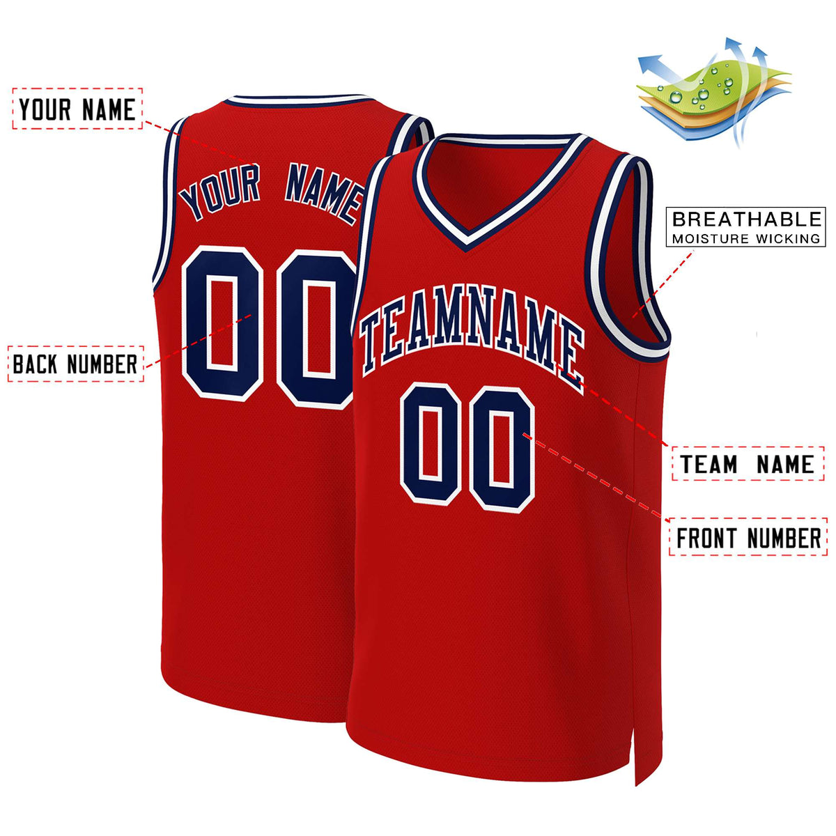 Custom Red Navy-White Classic Tops Basketball Jersey