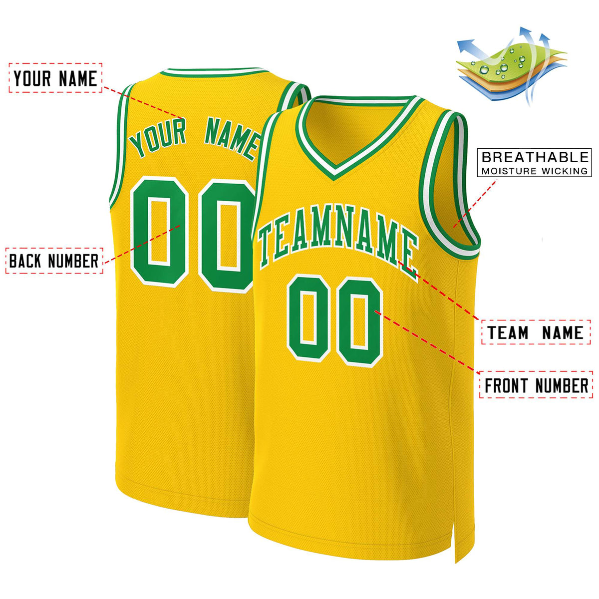 Custom Yellow Kelly Green-White Classic Tops Basketball Jersey